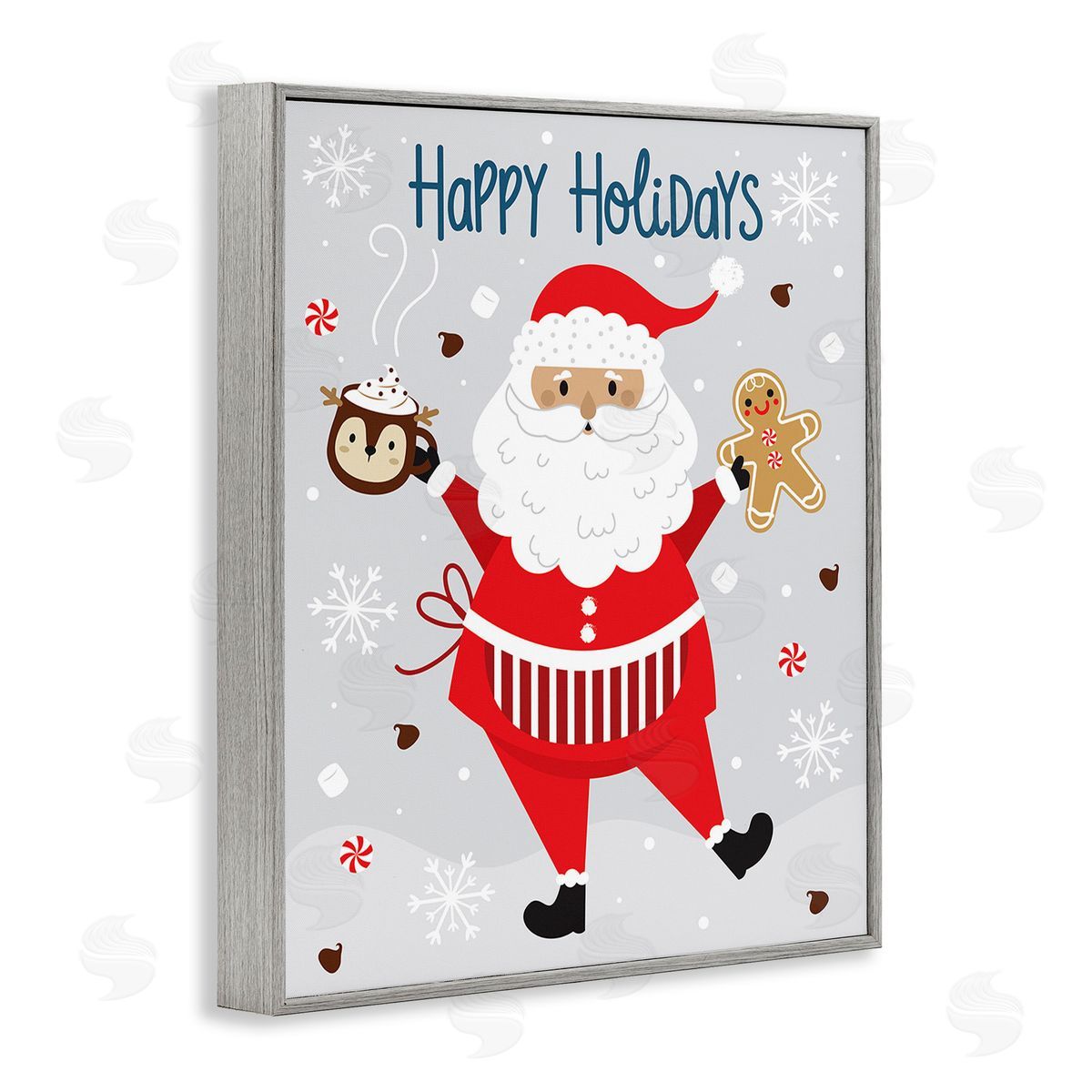 Ilis Avilés Santa with Cocoa & Cookie Gray Framed Giclee Wall Art Print
