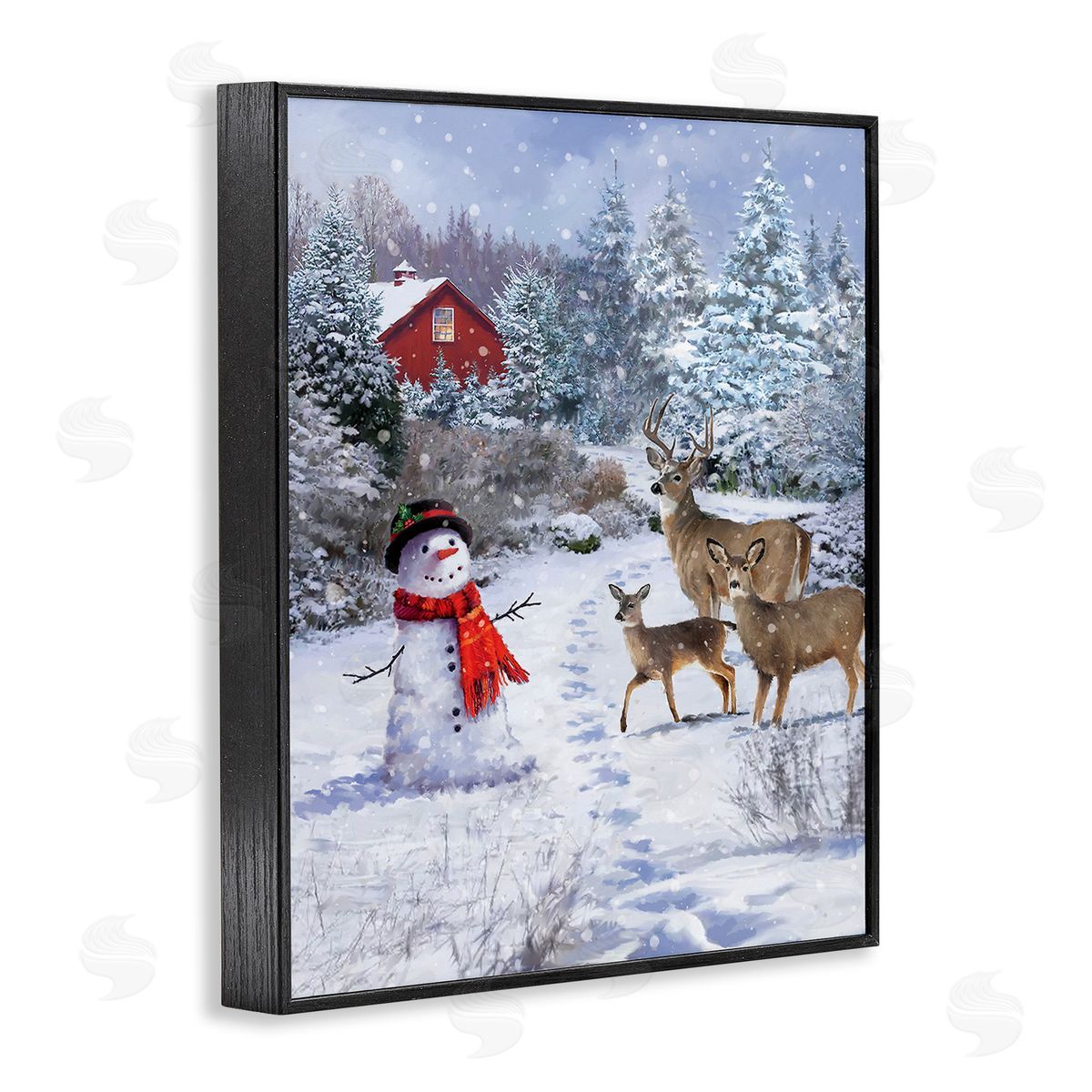 Jason Kirk Reindeer & Snowman Landscape Black Framed Giclee Wall Art Print