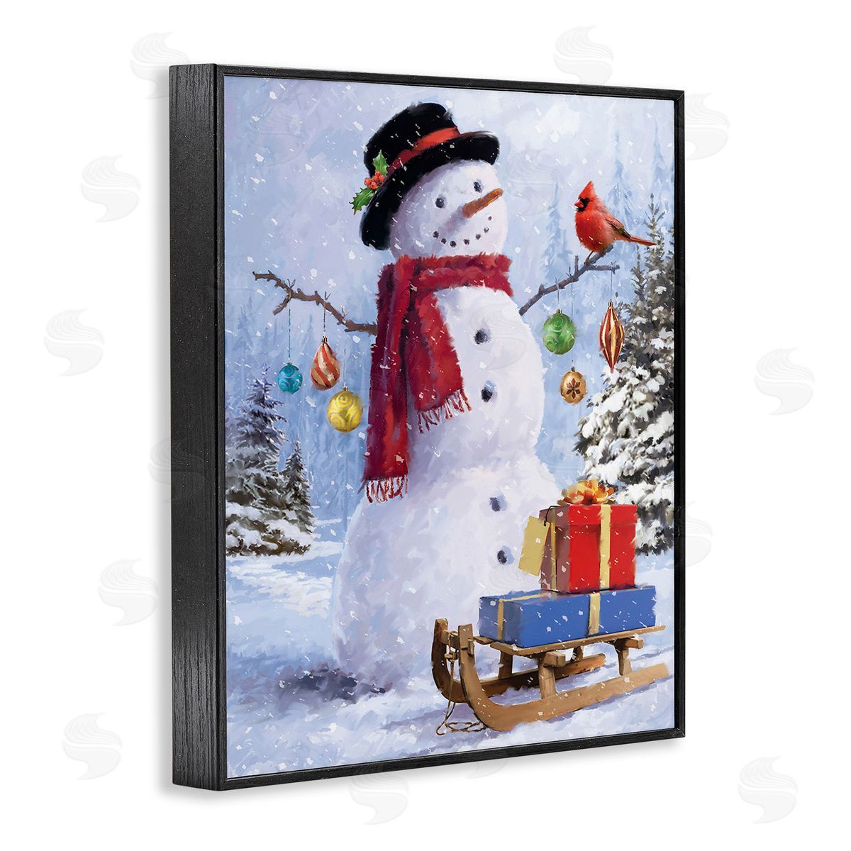 Jason Kirk Snowman with Gift Sled Black Framed Giclee Wall Art Print