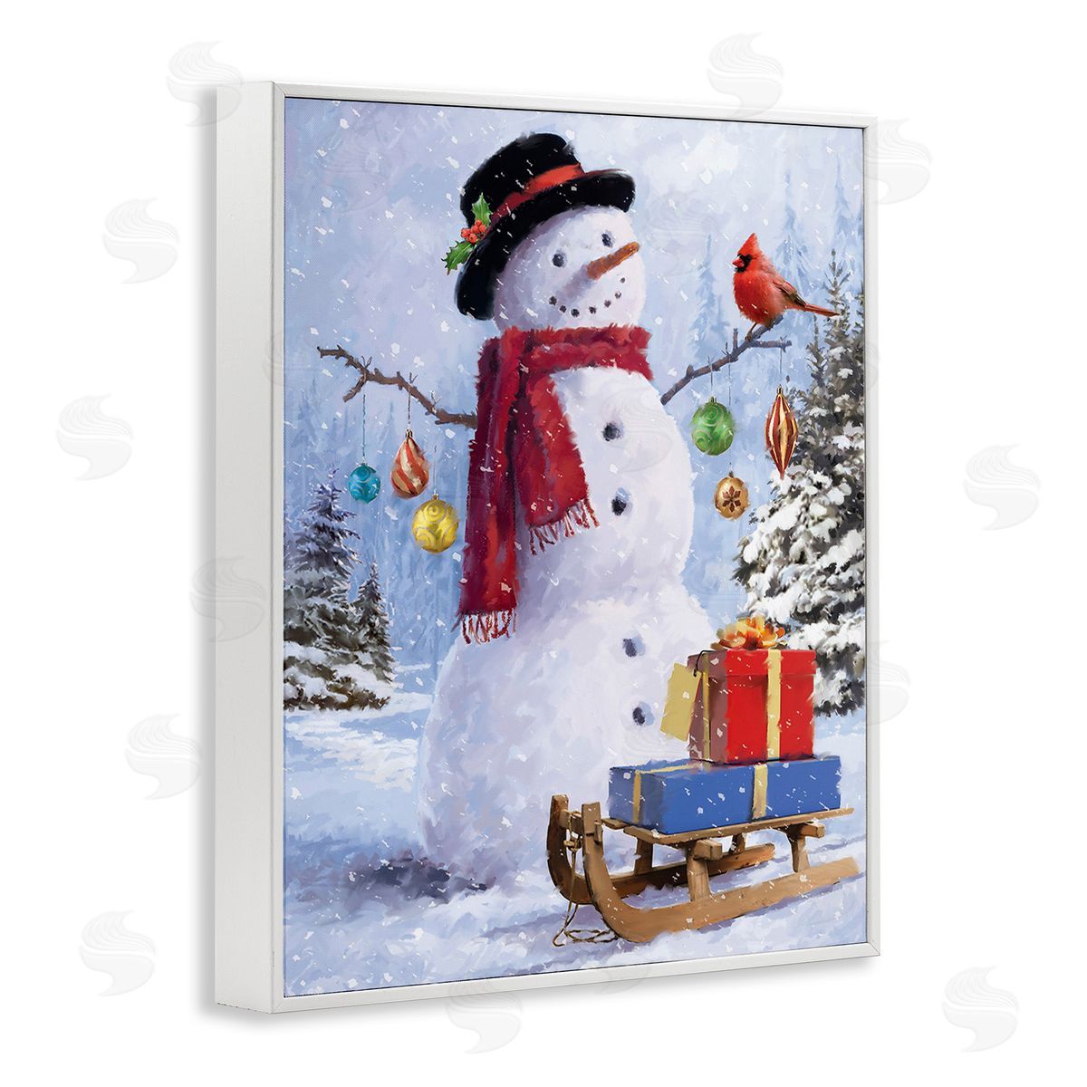 Jason Kirk Snowman with Gift Sled White Framed Giclee Wall Art Print