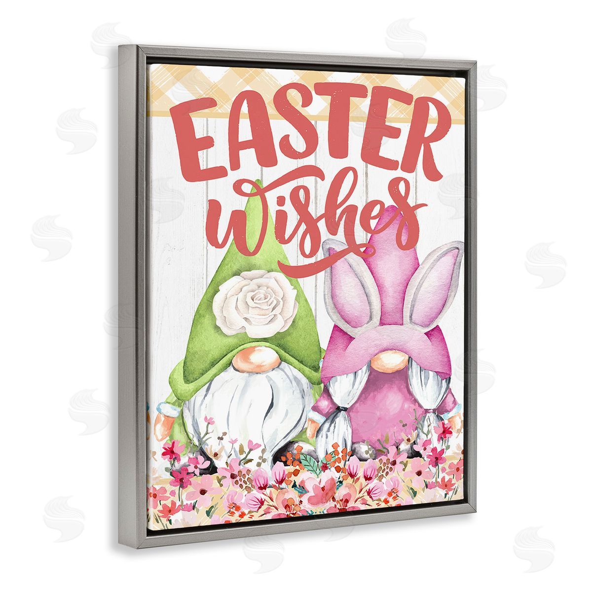 Kim Allen Easter Wishes Gnomes Gray Floating Frame Canvas Wall Art Print
