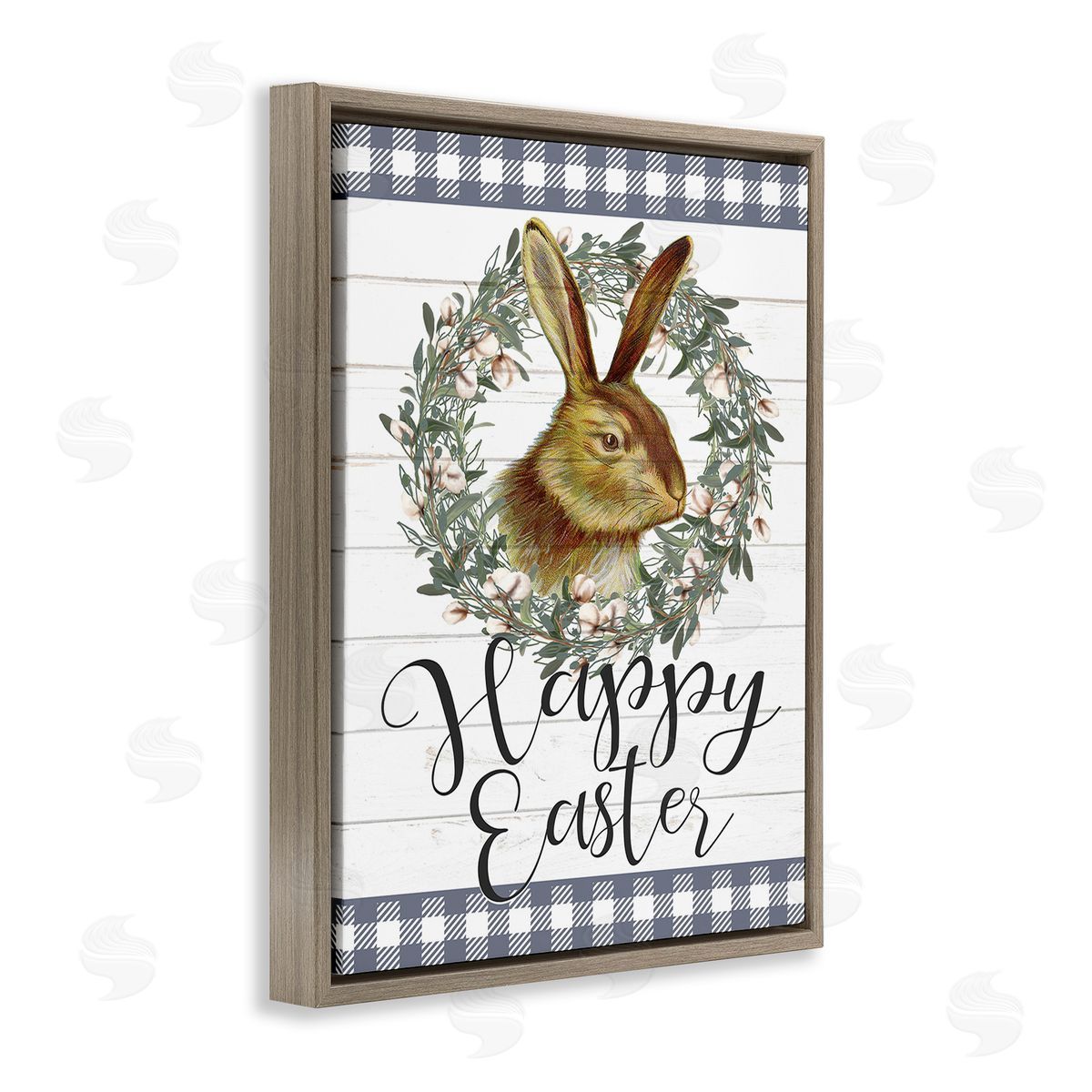 Kim Allen Easter Bunny Wreath Phrase Brown Floating Frame Canvas Wall Art Print