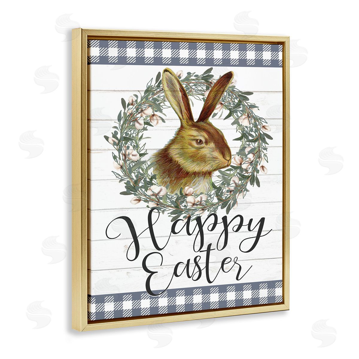 Kim Allen Easter Bunny Wreath Phrase Gold Floating Frame Canvas Wall Art Print
