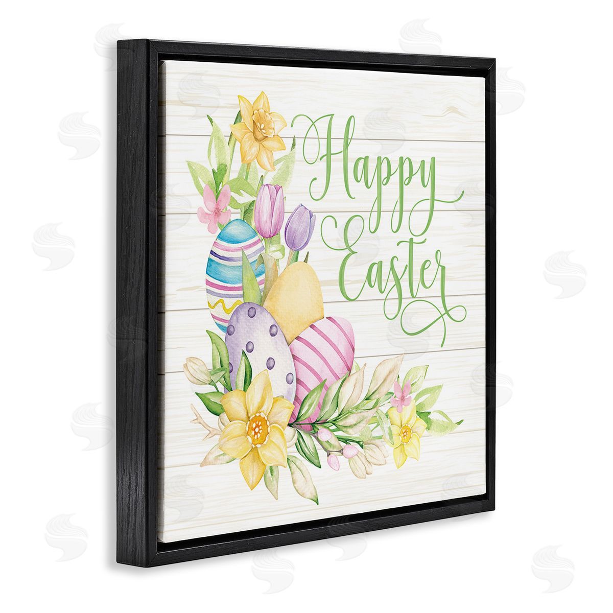 Mollie B. Happy Easter Daffodils Black Floating Frame Canvas Wall Art Print