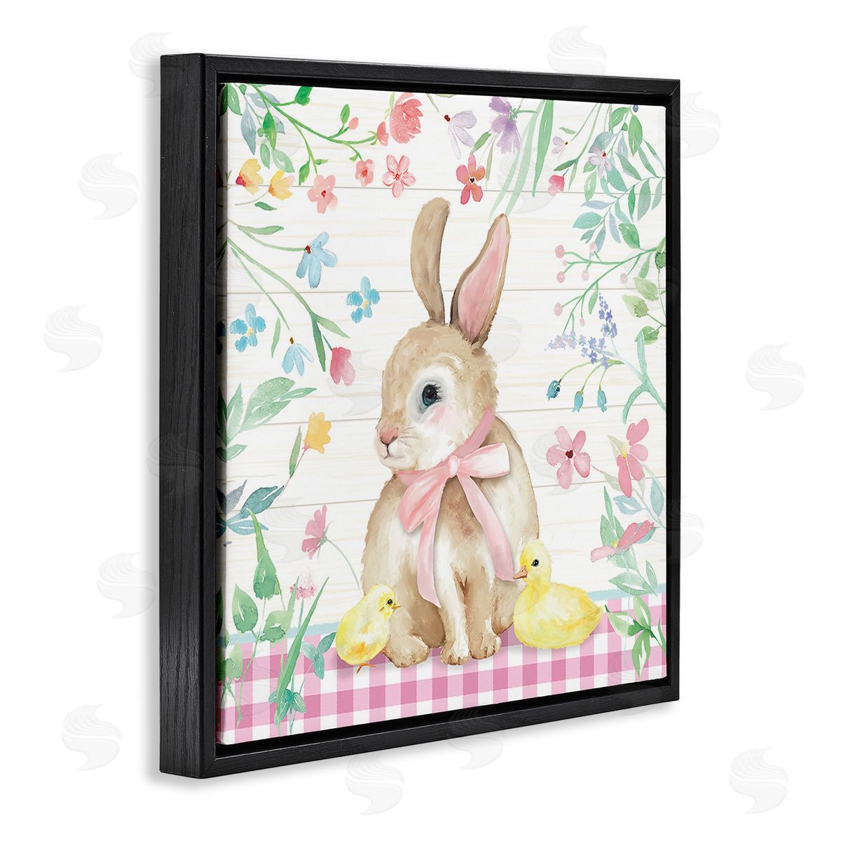 Mollie B. Easter Bunny & Chicks Black Floating Frame Canvas Wall Art Print
