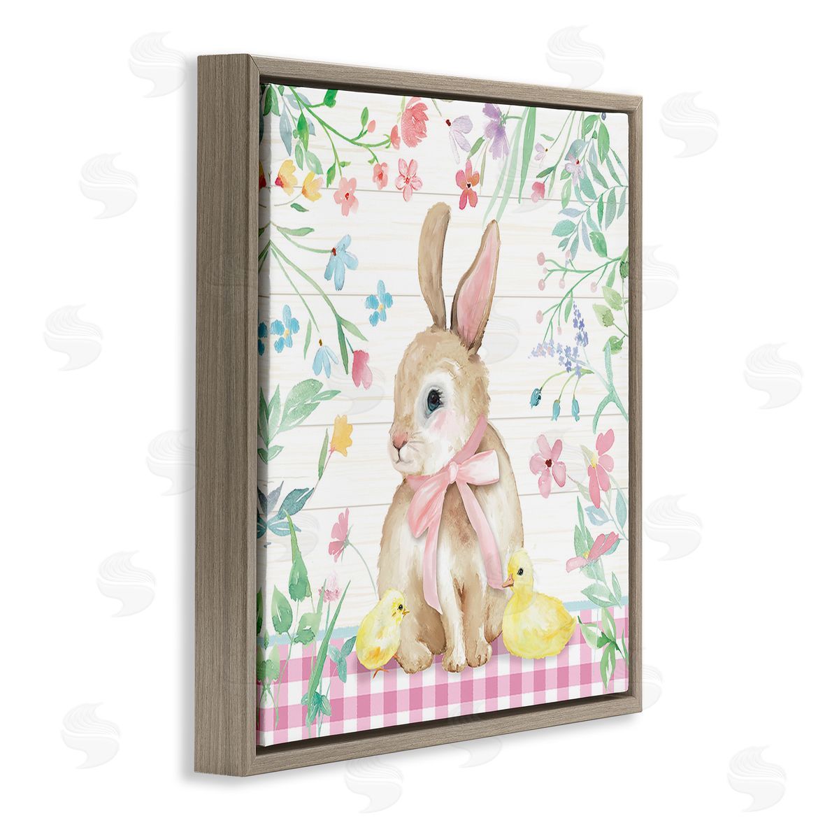 Mollie B. Easter Bunny & Chicks Brown Floating Frame Canvas Wall Art Print