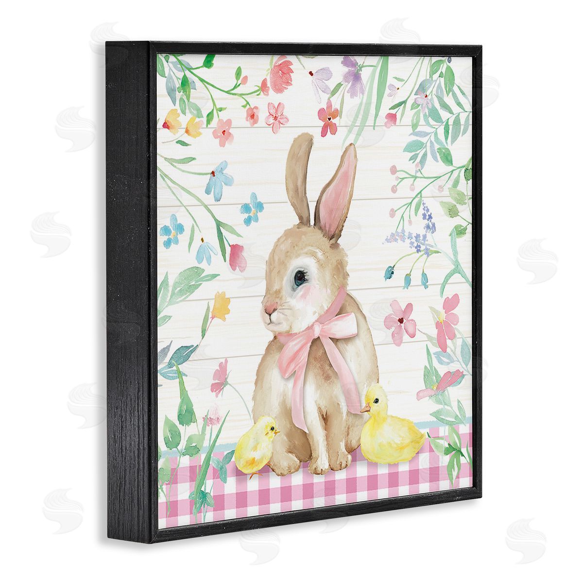 Mollie B. Easter Bunny & Chicks Black Framed Giclee Wall Art Print