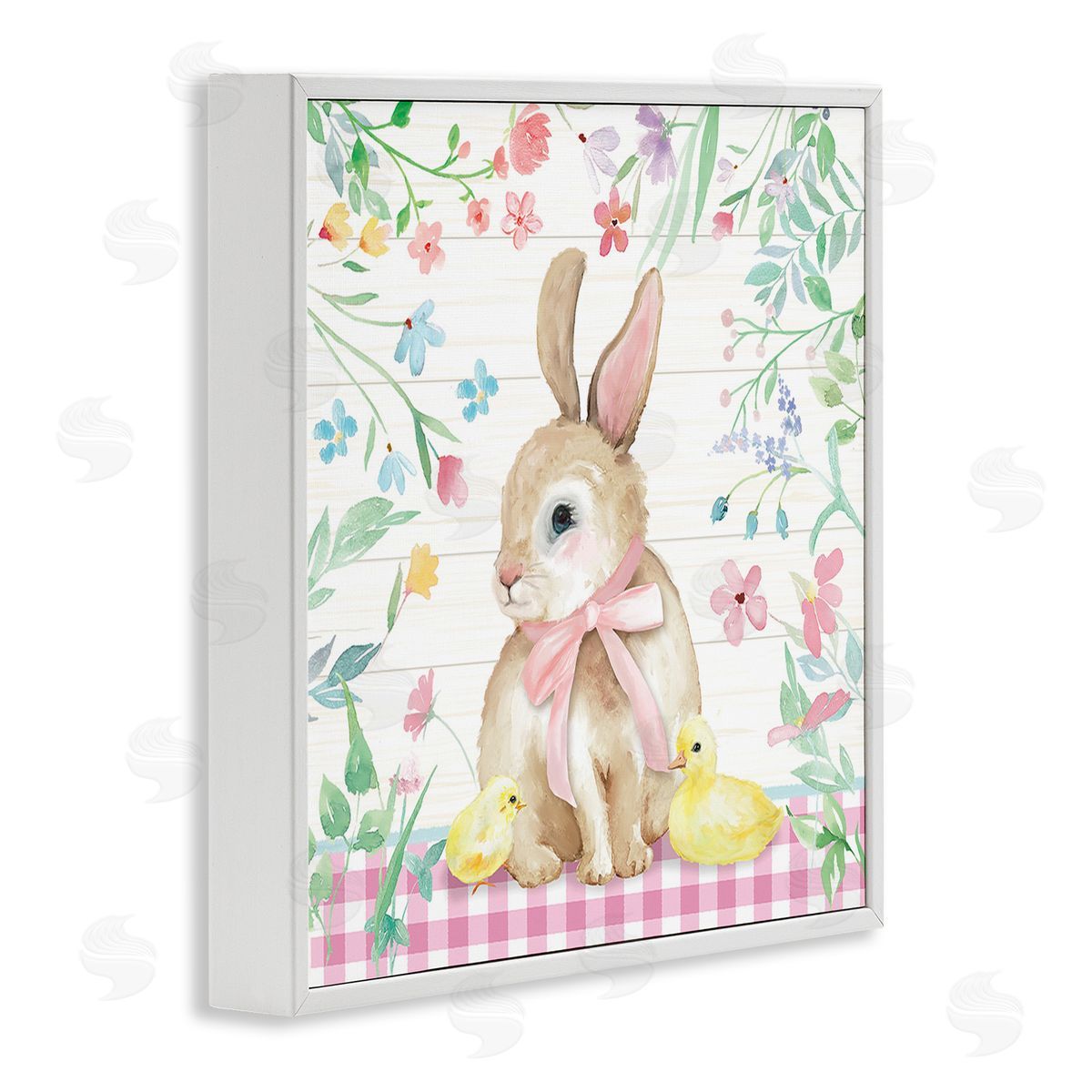 Mollie B. Easter Bunny & Chicks White Framed Giclee Wall Art Print