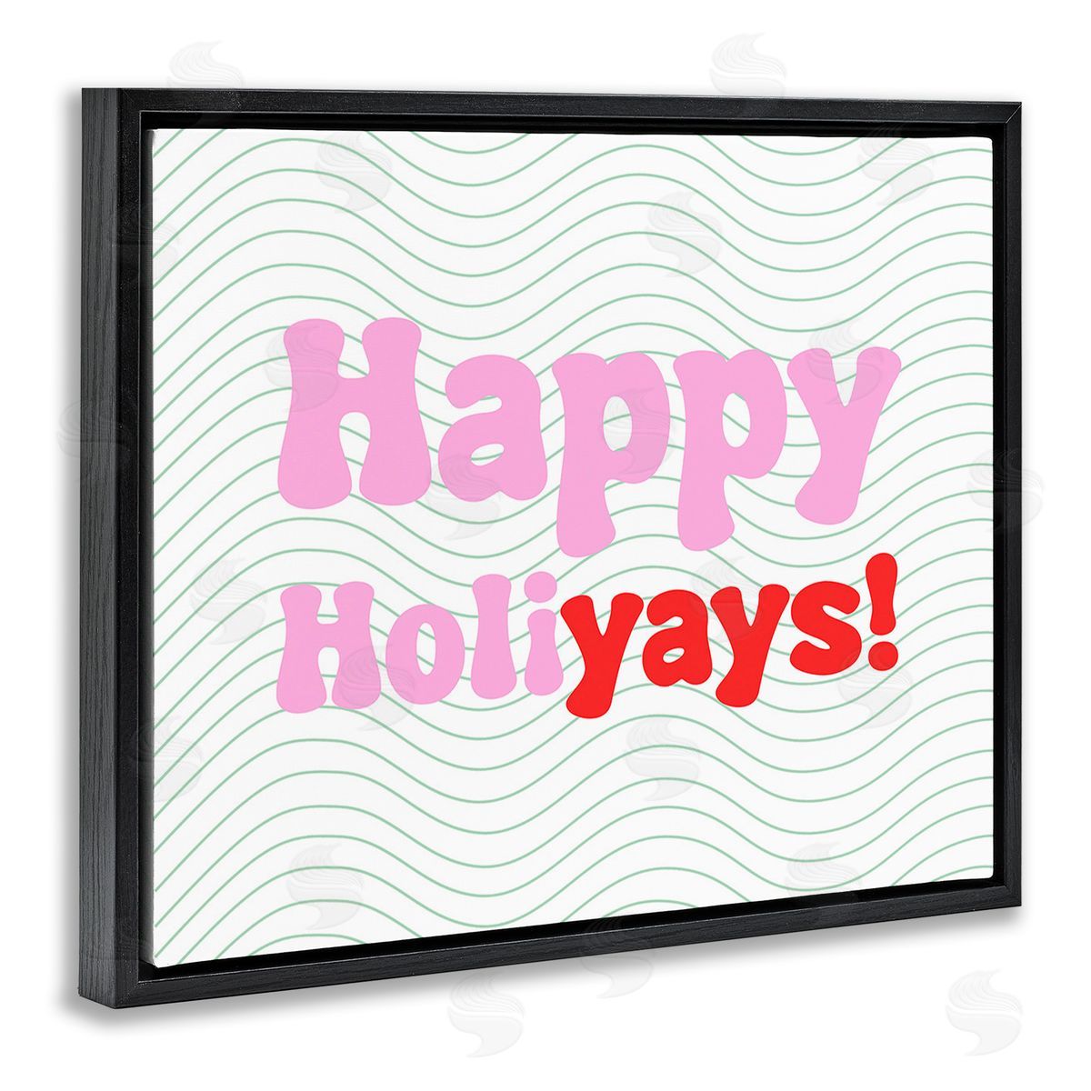 Stupell Studio Happy Holiyays Patterned Black Floating Frame Canvas Wall Art Print