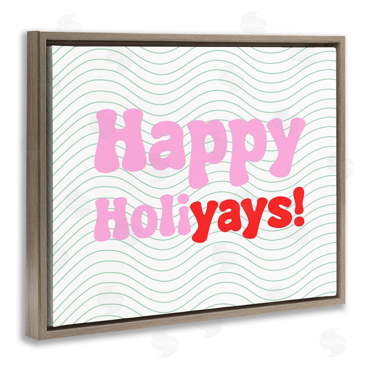 Stupell Studio Happy Holiyays Patterned Brown Floating Frame Canvas Wall Art Print