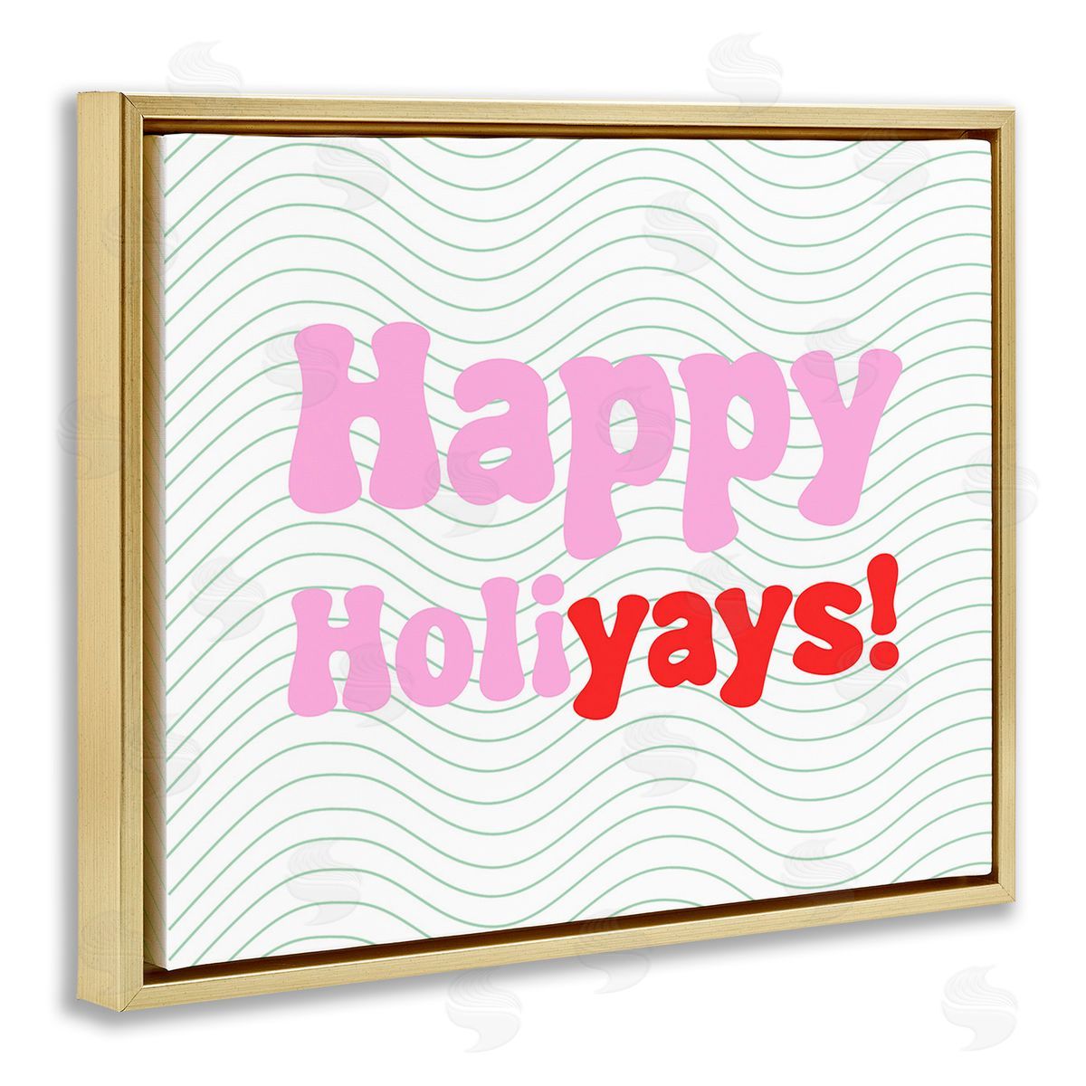 Stupell Studio Happy Holiyays Patterned Gold Floating Frame Canvas Wall Art Print
