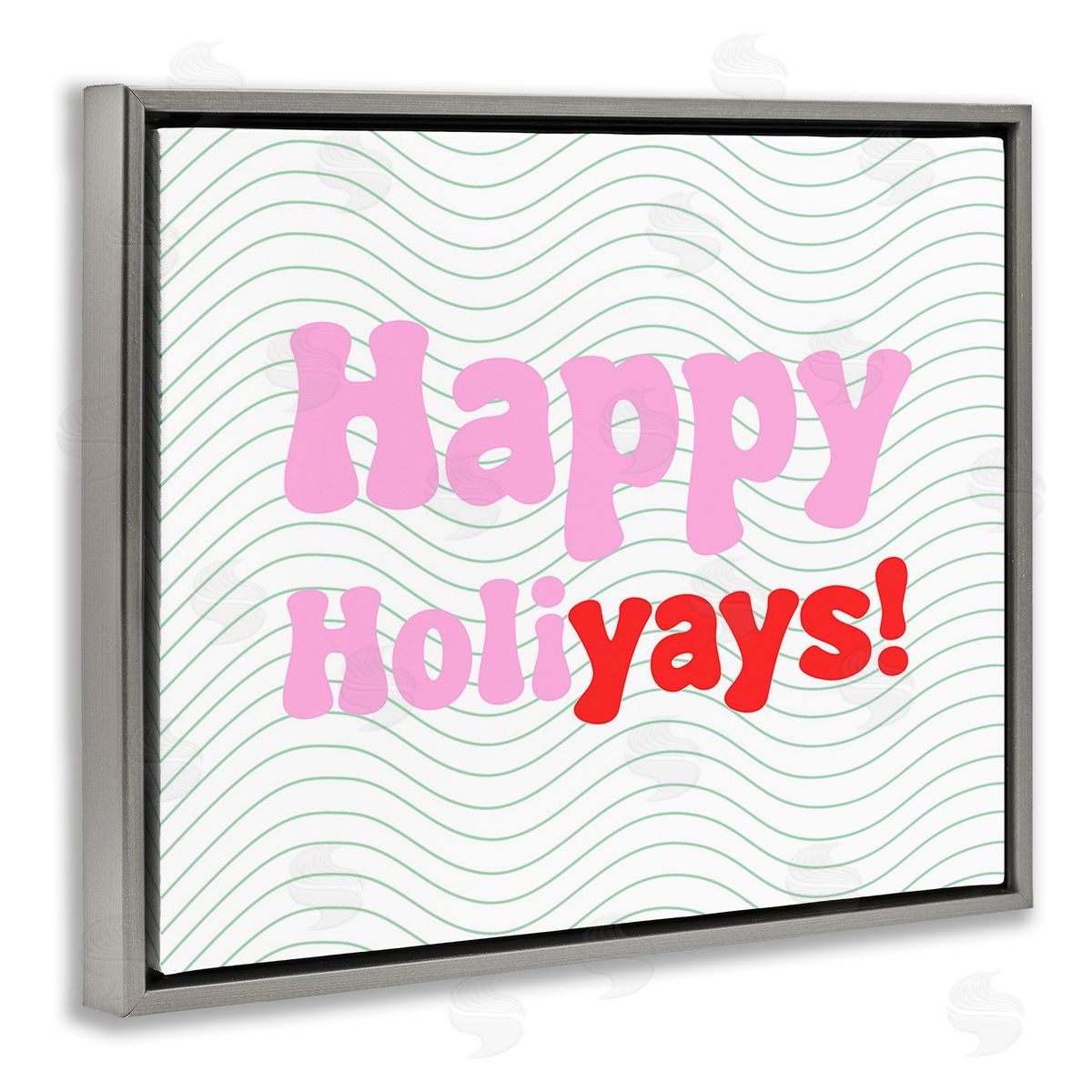 Stupell Studio Happy Holiyays Patterned Gray Floating Frame Canvas Wall Art Print