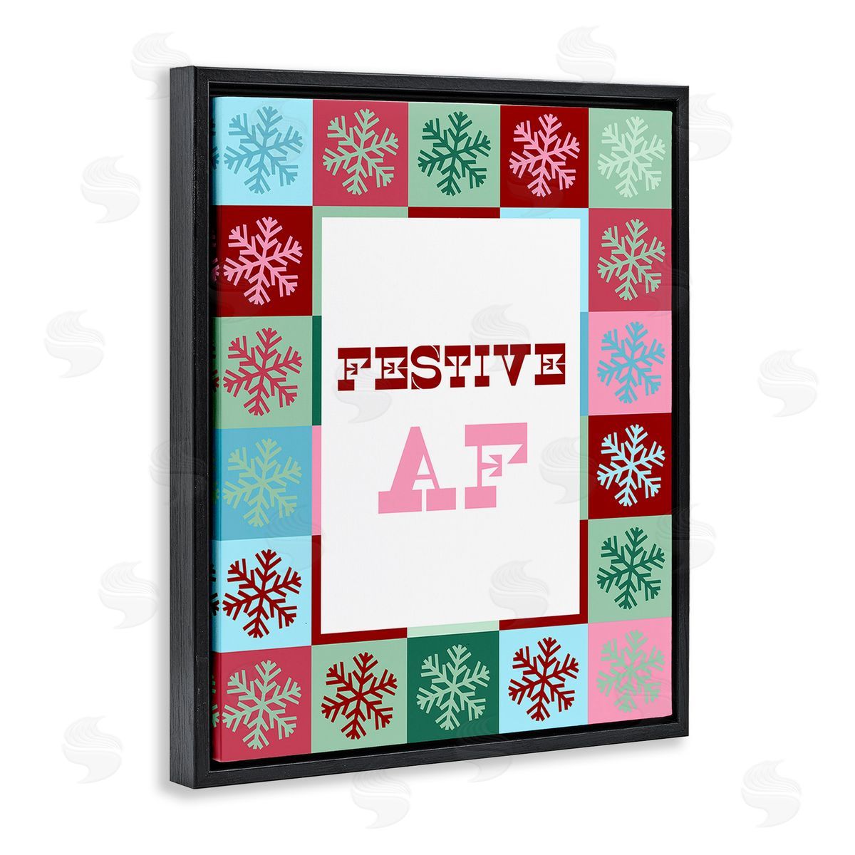 Stupell Studio Festive AF with Snowflakes Black Floating Frame Canvas Wall Art Print