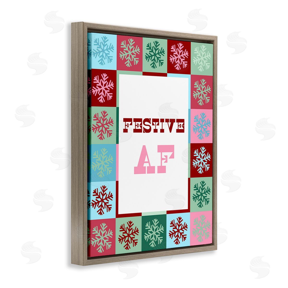 Stupell Studio Festive AF with Snowflakes Brown Floating Frame Canvas Wall Art Print