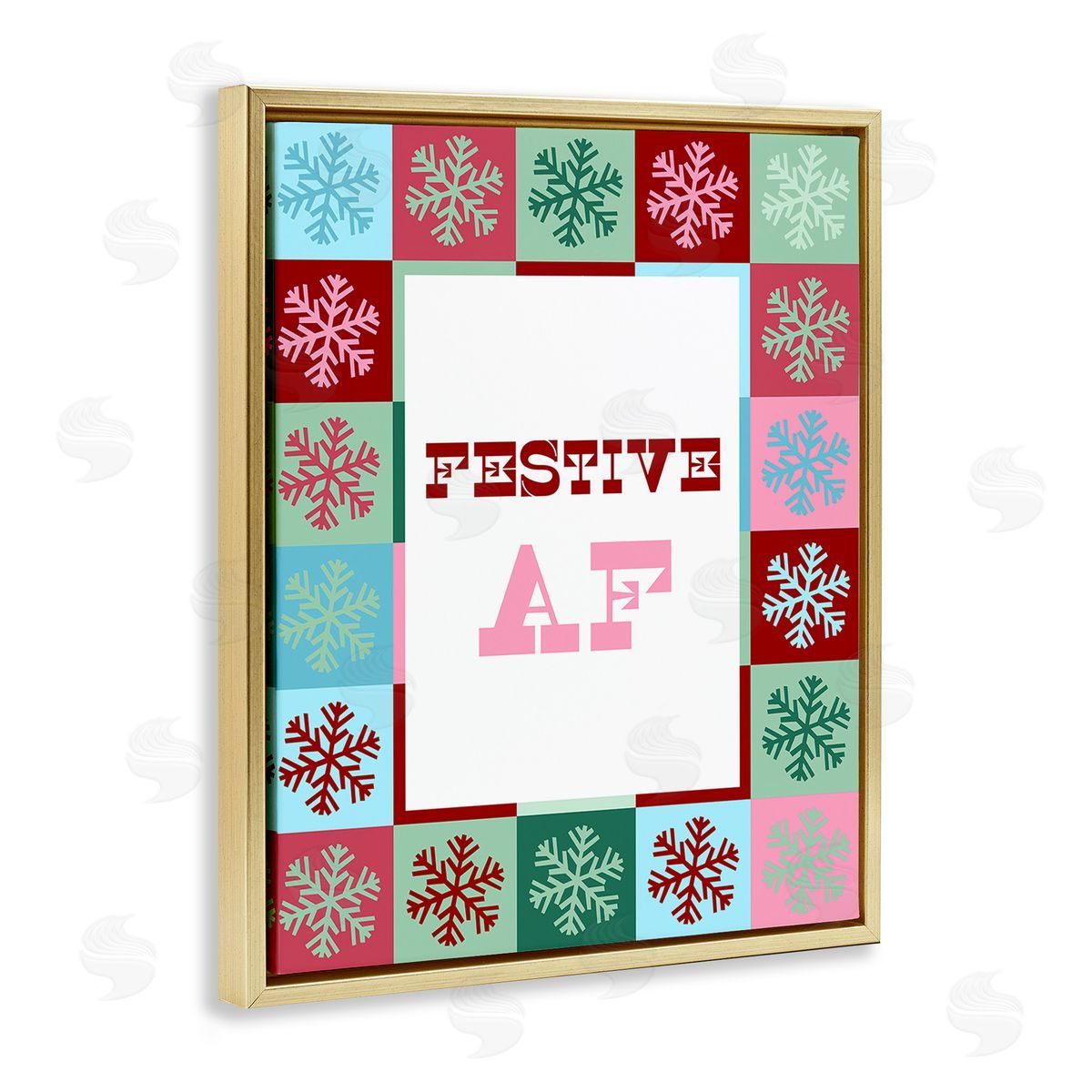 Stupell Studio Festive AF with Snowflakes Gold Floating Frame Canvas Wall Art Print