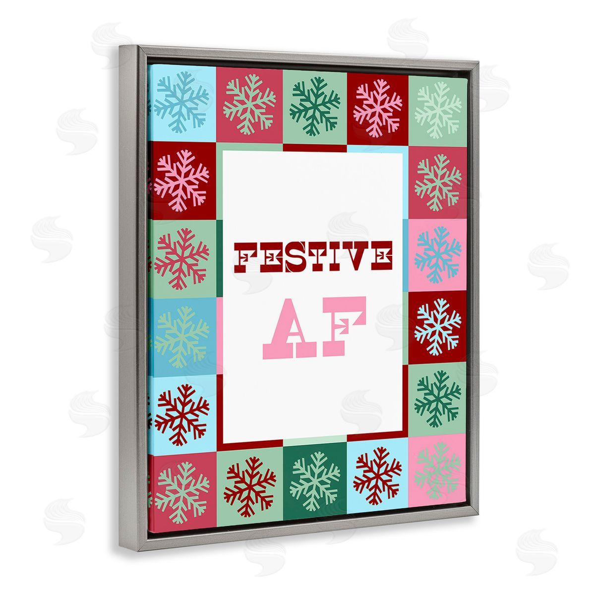 Stupell Studio Festive AF with Snowflakes Gray Floating Frame Canvas Wall Art Print