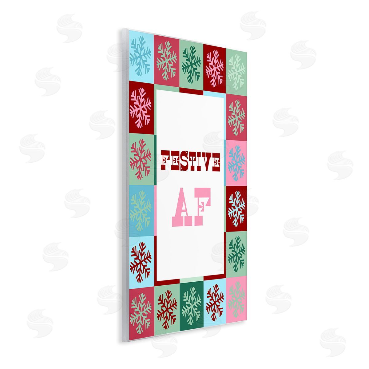 Stupell Studio Festive AF with Snowflakes Wooden Wall Plaque Art Print