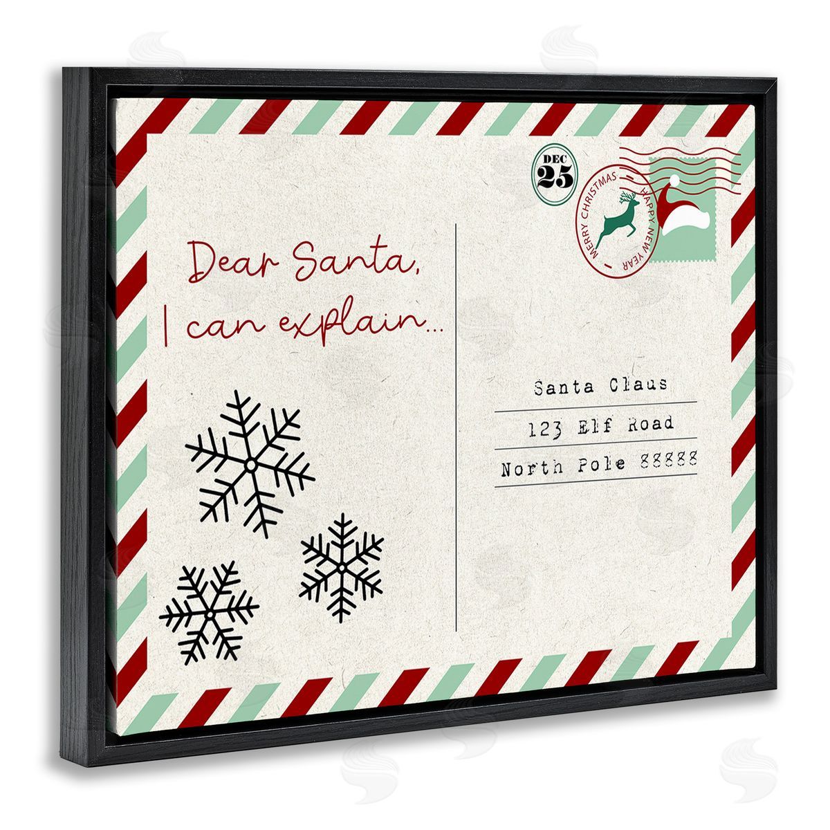 Stupell Studio Dear Santa Postcard Black Floating Frame Canvas Wall Art Print