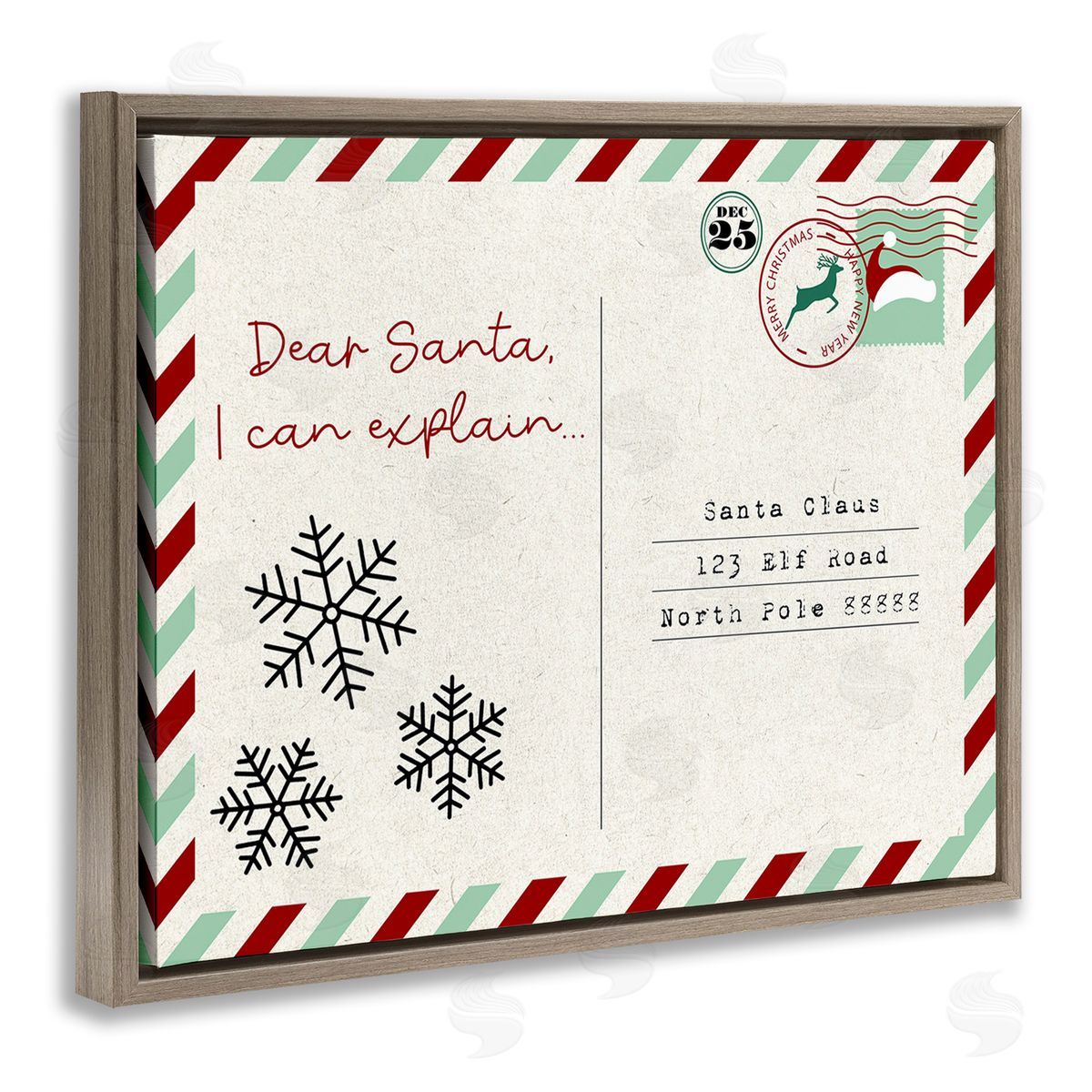 Stupell Studio Dear Santa Postcard Brown Floating Frame Canvas Wall Art Print