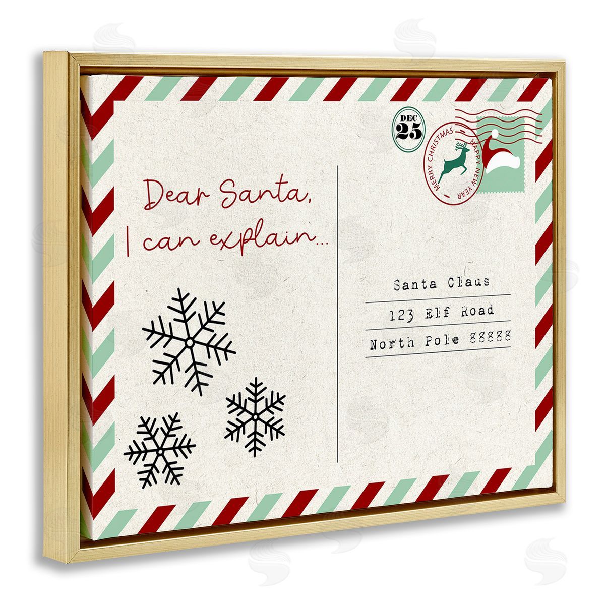 Stupell Studio Dear Santa Postcard Gold Floating Frame Canvas Wall Art Print