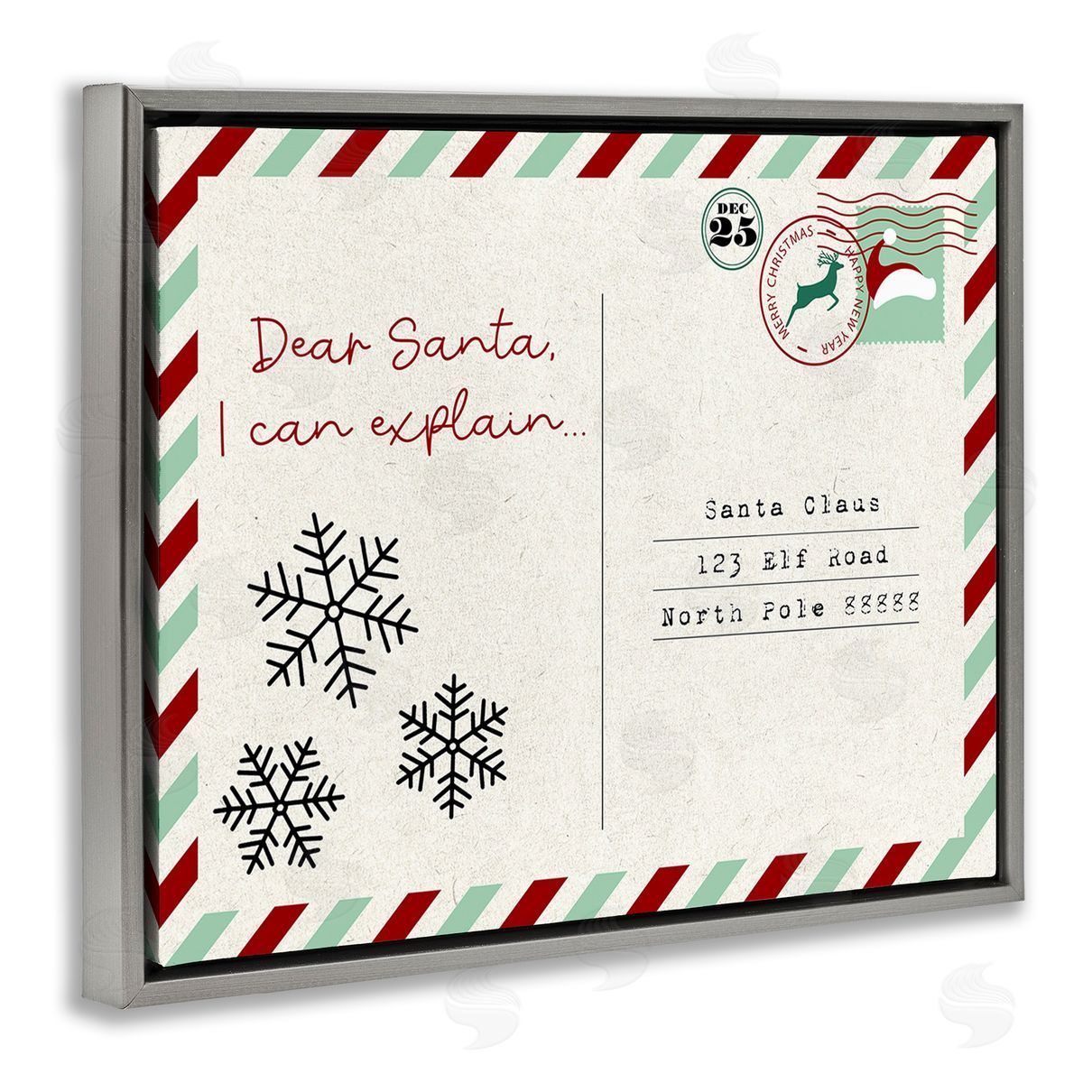 Stupell Studio Dear Santa Postcard Gray Floating Frame Canvas Wall Art Print