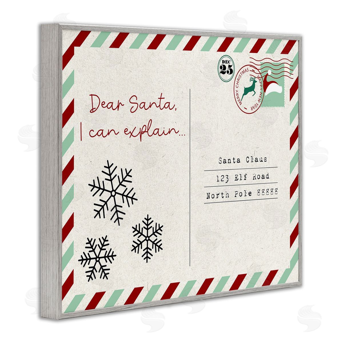 Stupell Studio Dear Santa Postcard Gray Framed Giclee Wall Art Print