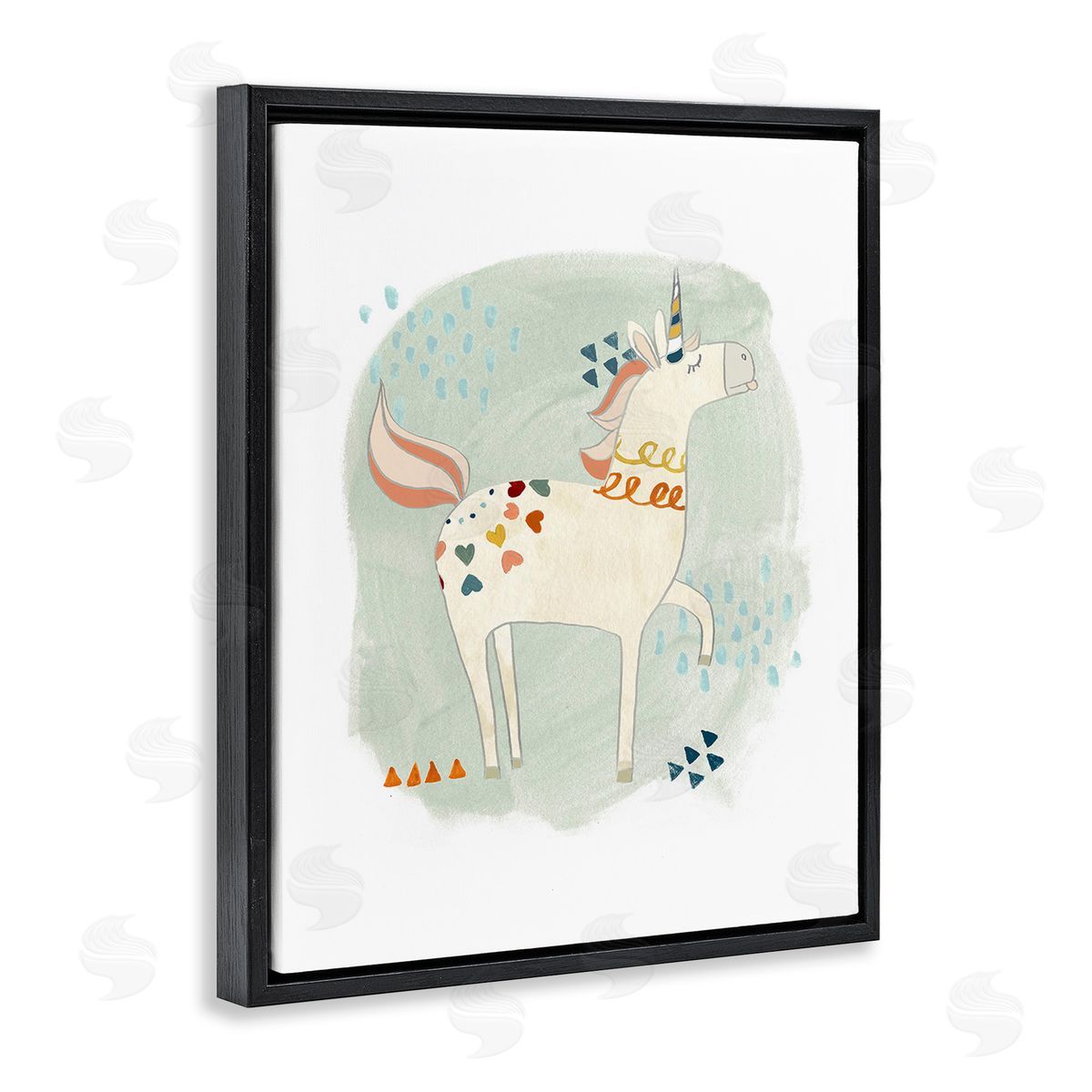 June Erica Vess Soft Patterned Unicorn Black Floating Frame Canvas Wall Art Print
