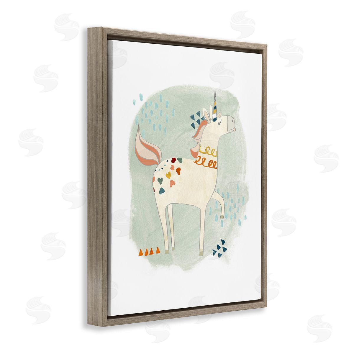 June Erica Vess Soft Patterned Unicorn Brown Floating Frame Canvas Wall Art Print