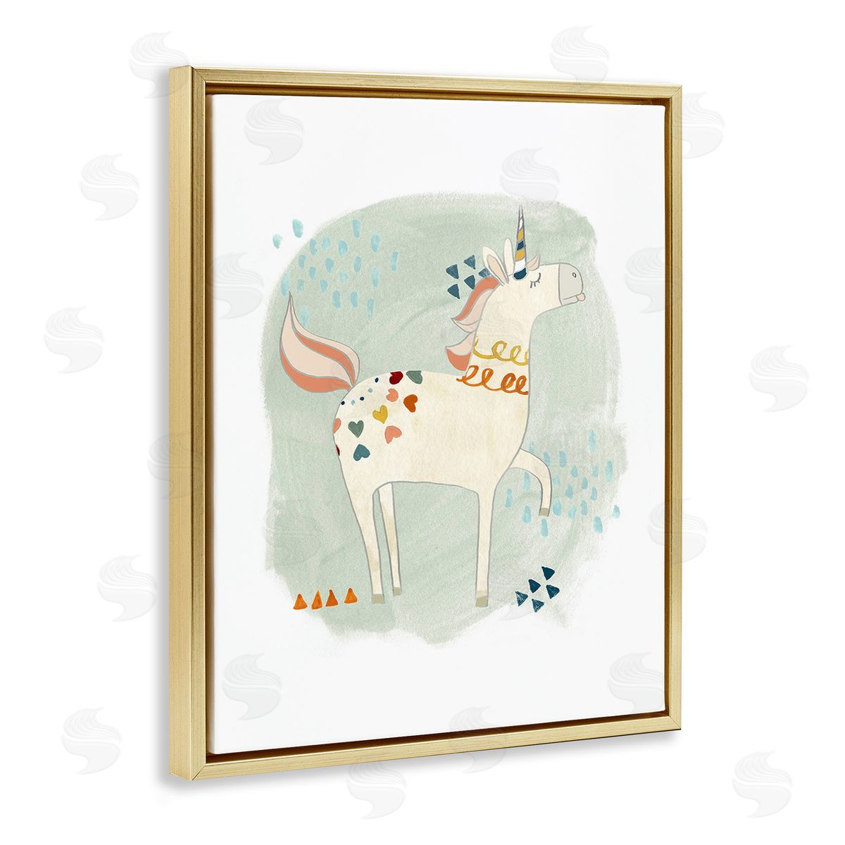 June Erica Vess Soft Patterned Unicorn Gold Floating Frame Canvas Wall Art Print