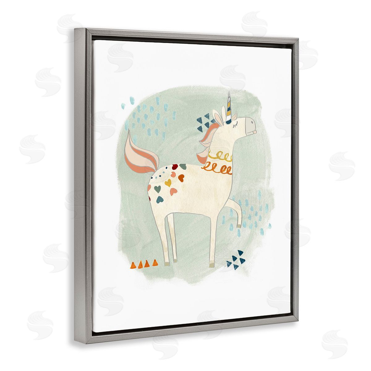 June Erica Vess Soft Patterned Unicorn Gray Floating Frame Canvas Wall Art Print