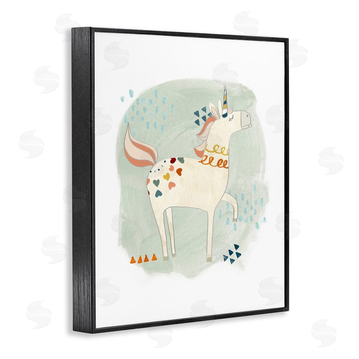 June Erica Vess Soft Patterned Unicorn Black Framed Giclee Wall Art Print