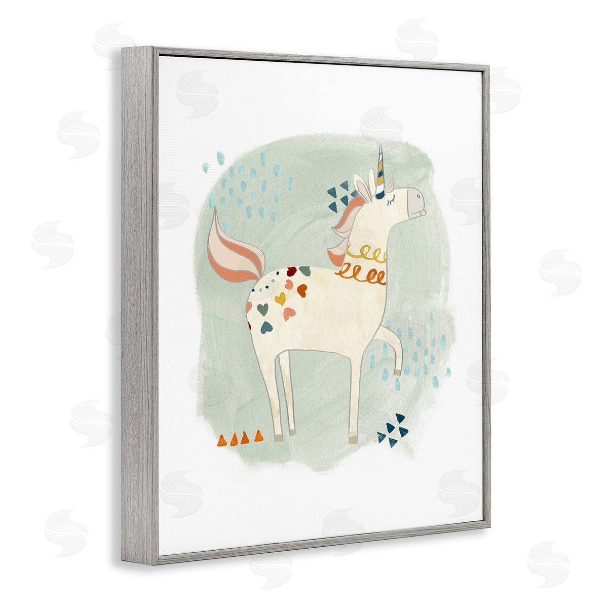 June Erica Vess Soft Patterned Unicorn Gray Framed Giclee Wall Art Print