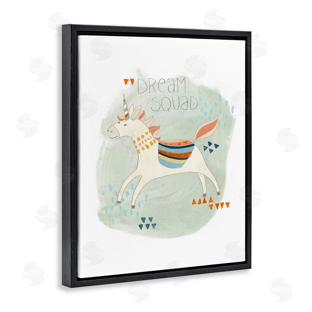 June Erica Vess Dream Squad Unicorn Black Floating Frame Canvas Wall Art Print