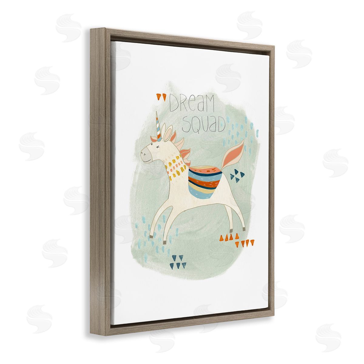 June Erica Vess Dream Squad Unicorn Brown Floating Frame Canvas Wall Art Print