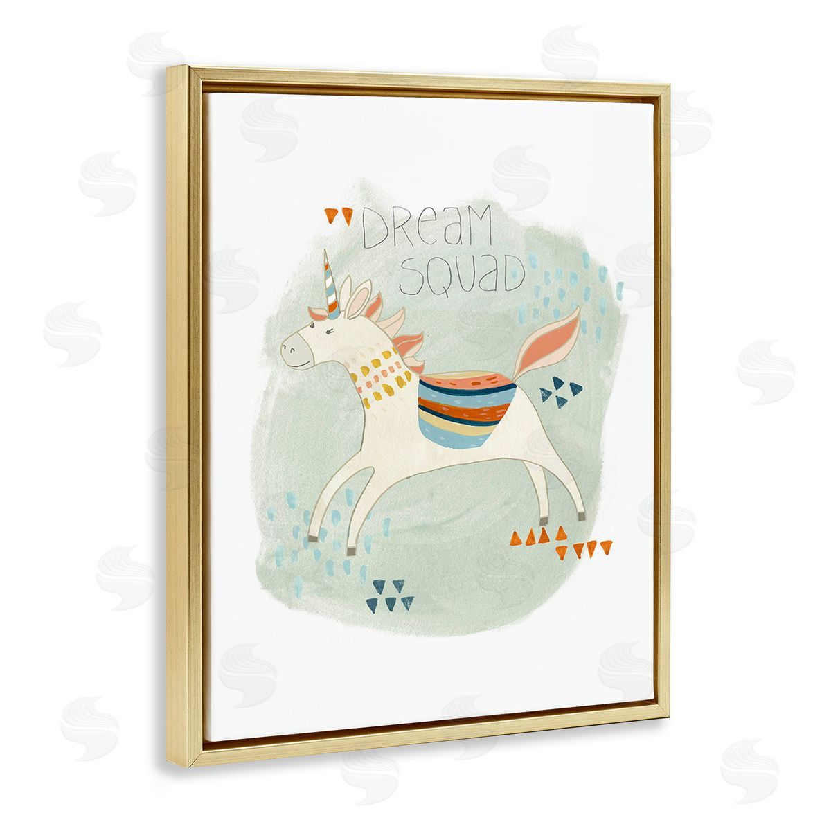 June Erica Vess Dream Squad Unicorn Gold Floating Frame Canvas Wall Art Print