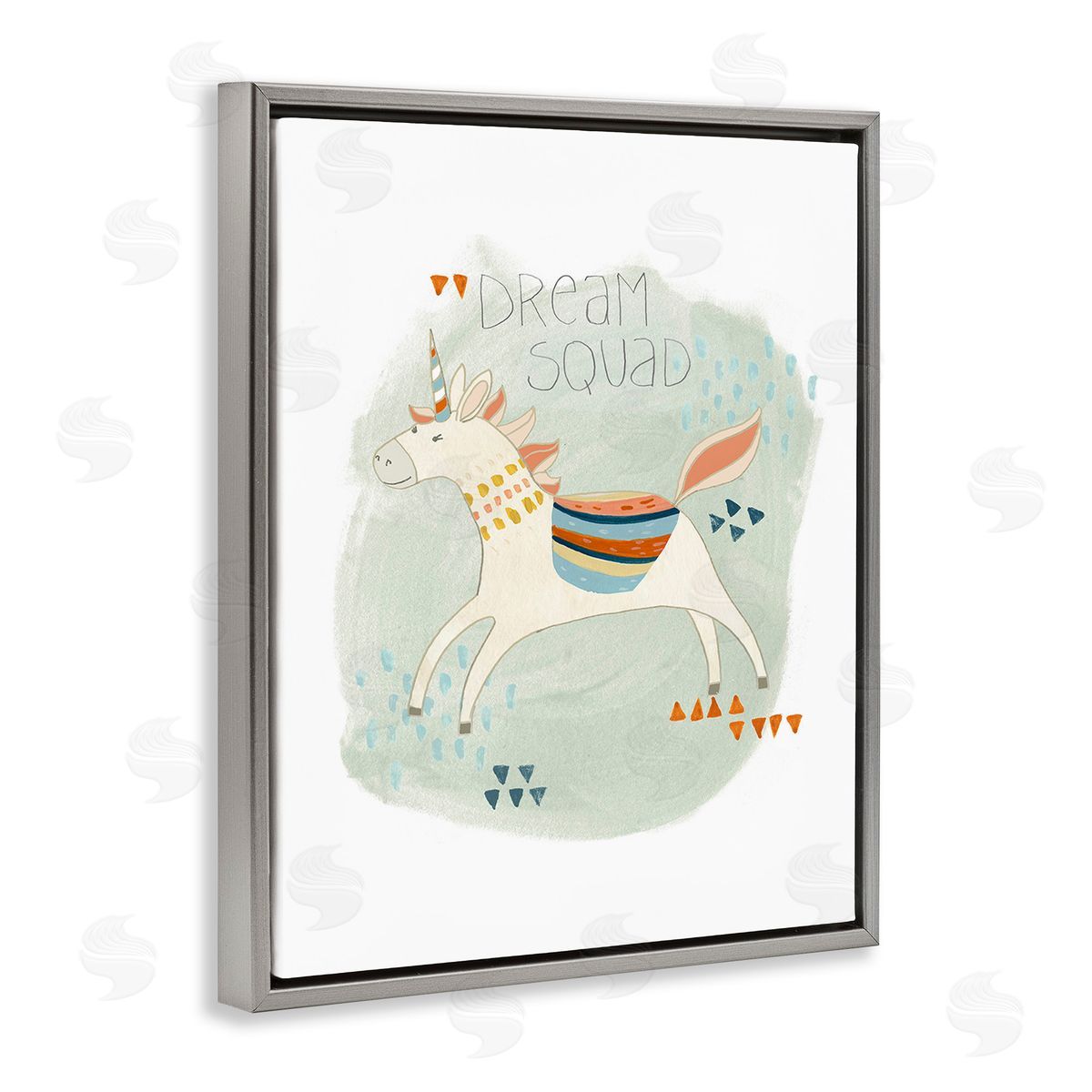 June Erica Vess Dream Squad Unicorn Gray Floating Frame Canvas Wall Art Print