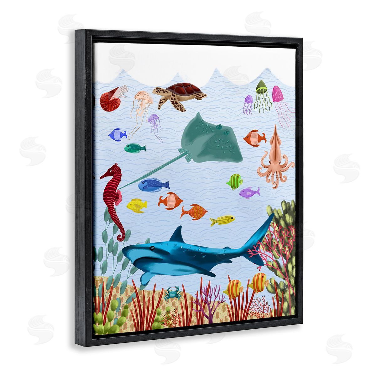 Regina Moore Underwater Marine Life Black Floating Frame Canvas Wall Art Print