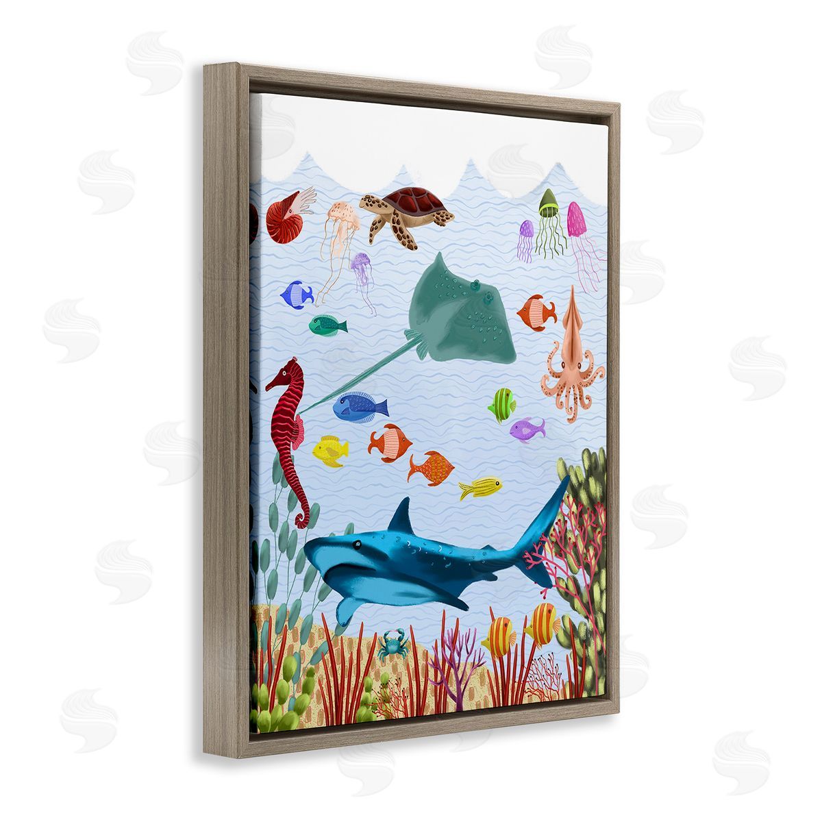 Regina Moore Underwater Marine Life Brown Floating Frame Canvas Wall Art Print