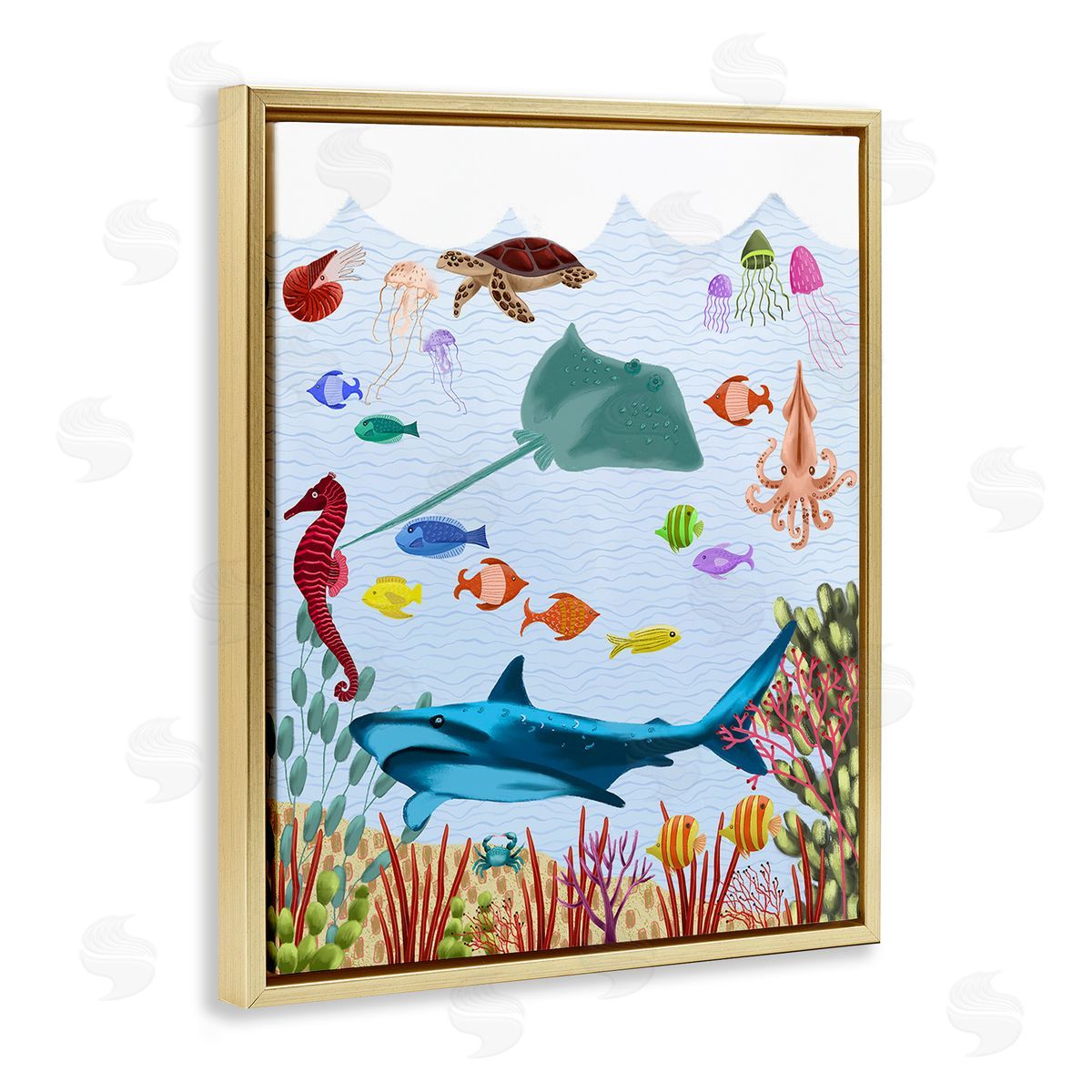 Regina Moore Underwater Marine Life Gold Floating Frame Canvas Wall Art Print