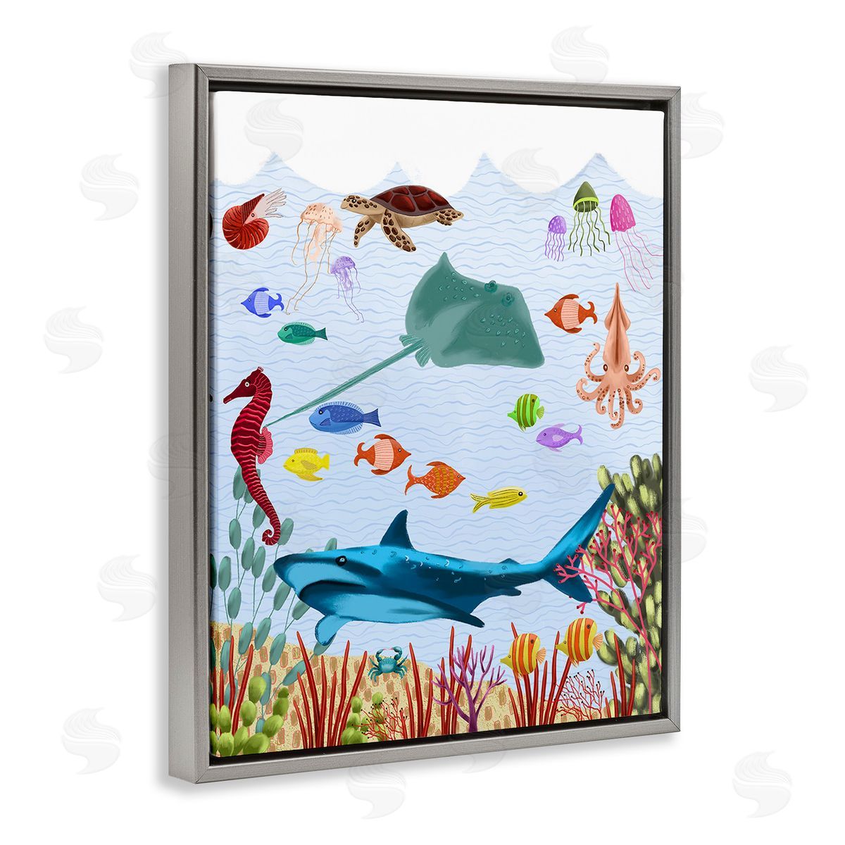 Regina Moore Underwater Marine Life Gray Floating Frame Canvas Wall Art Print