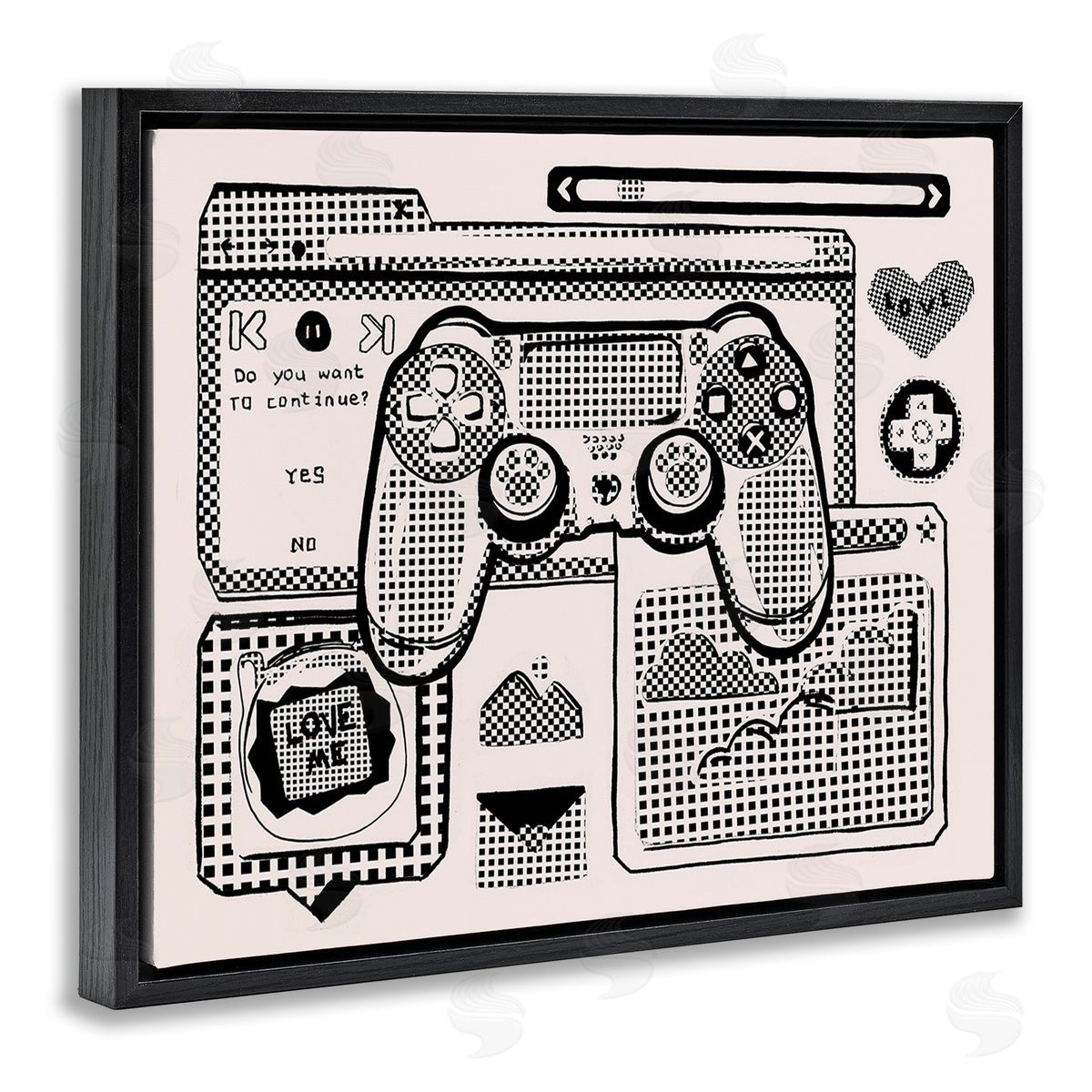 Melissa Wang Retro Gamer Collage Black Floating Frame Canvas Wall Art Print