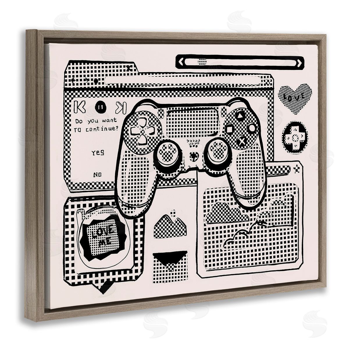 Melissa Wang Retro Gamer Collage Brown Floating Frame Canvas Wall Art Print