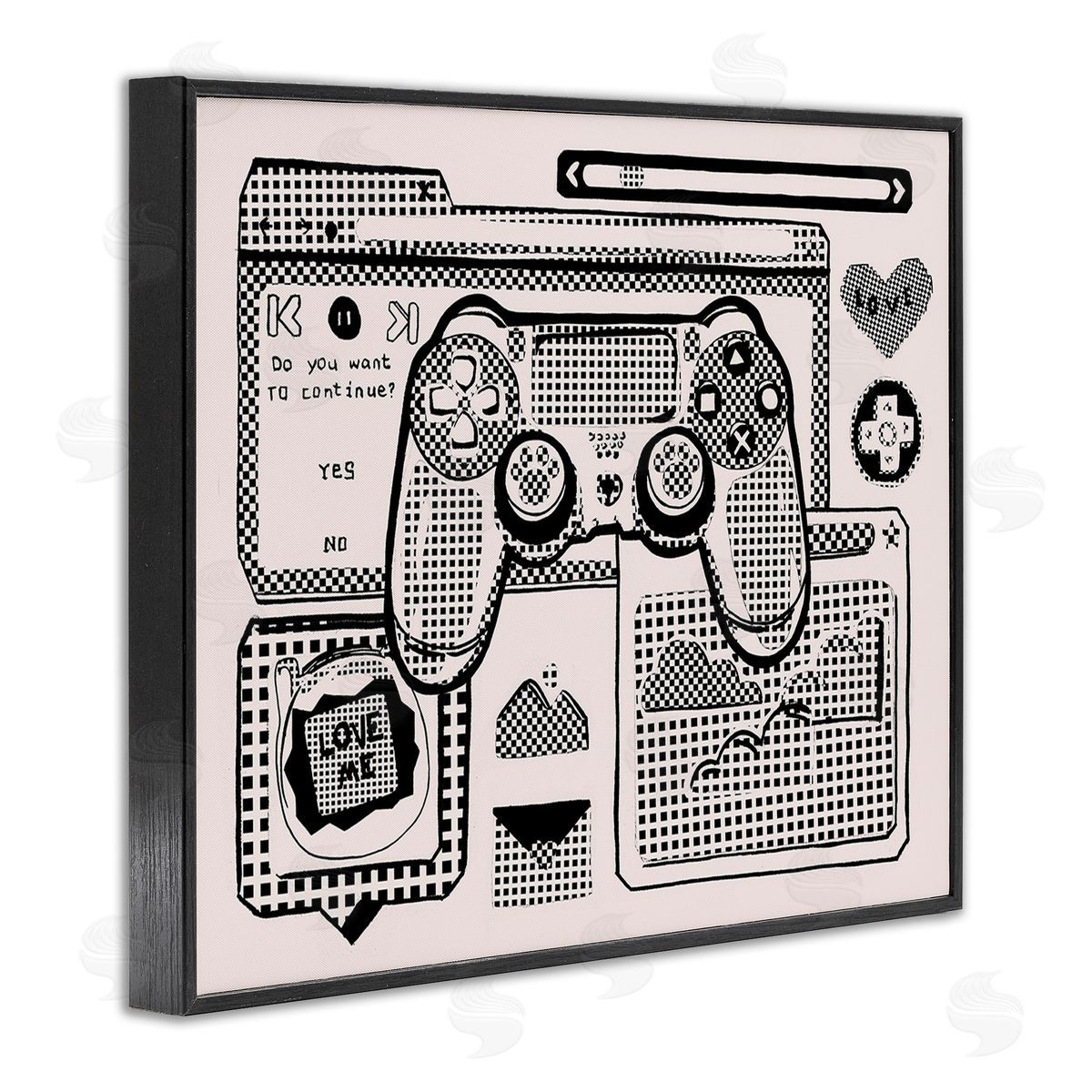 Melissa Wang Retro Gamer Collage Black Framed Giclee Wall Art Print