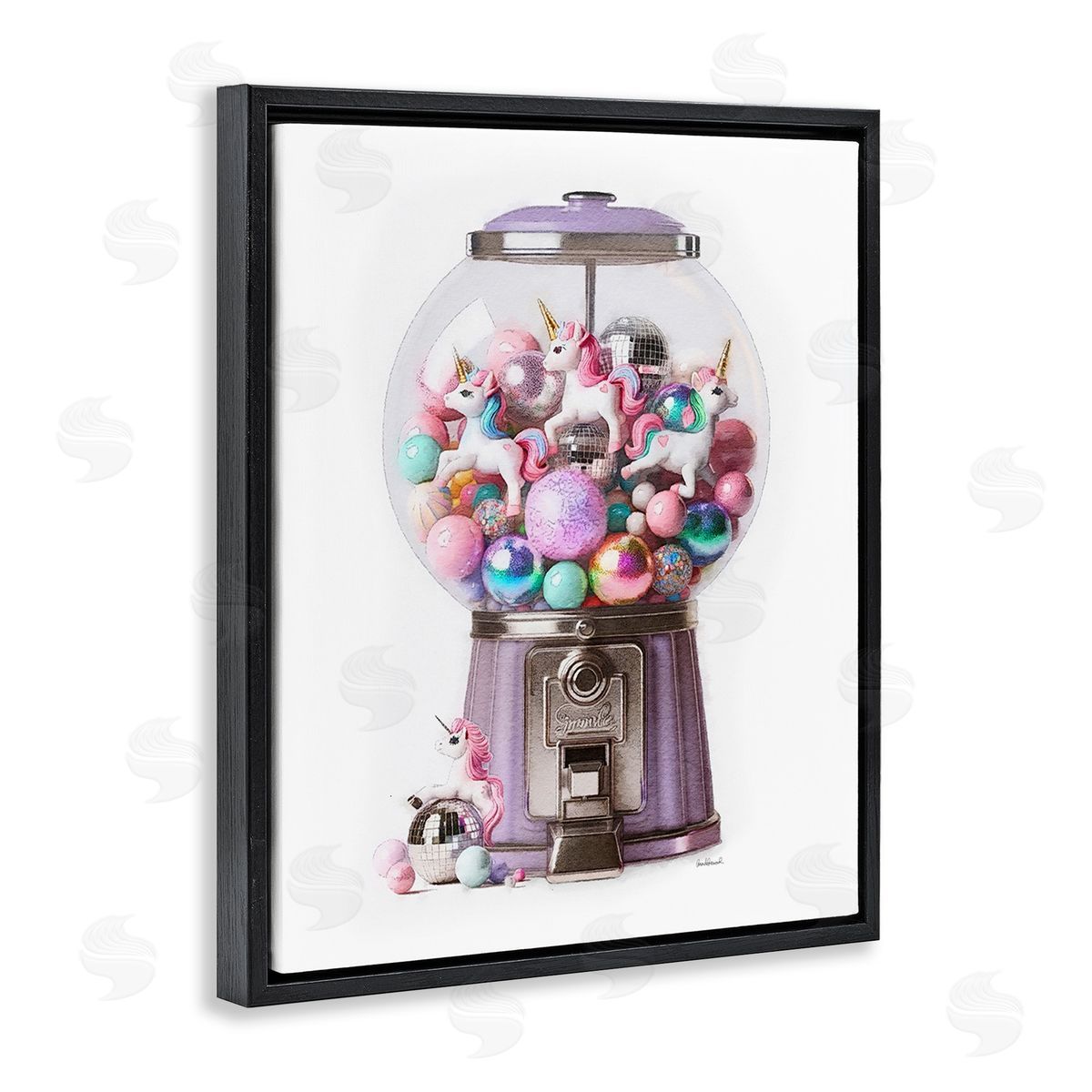 Amanda Greenwood Unicorn Gumball Machine Black Floating Frame Canvas Wall Art Print