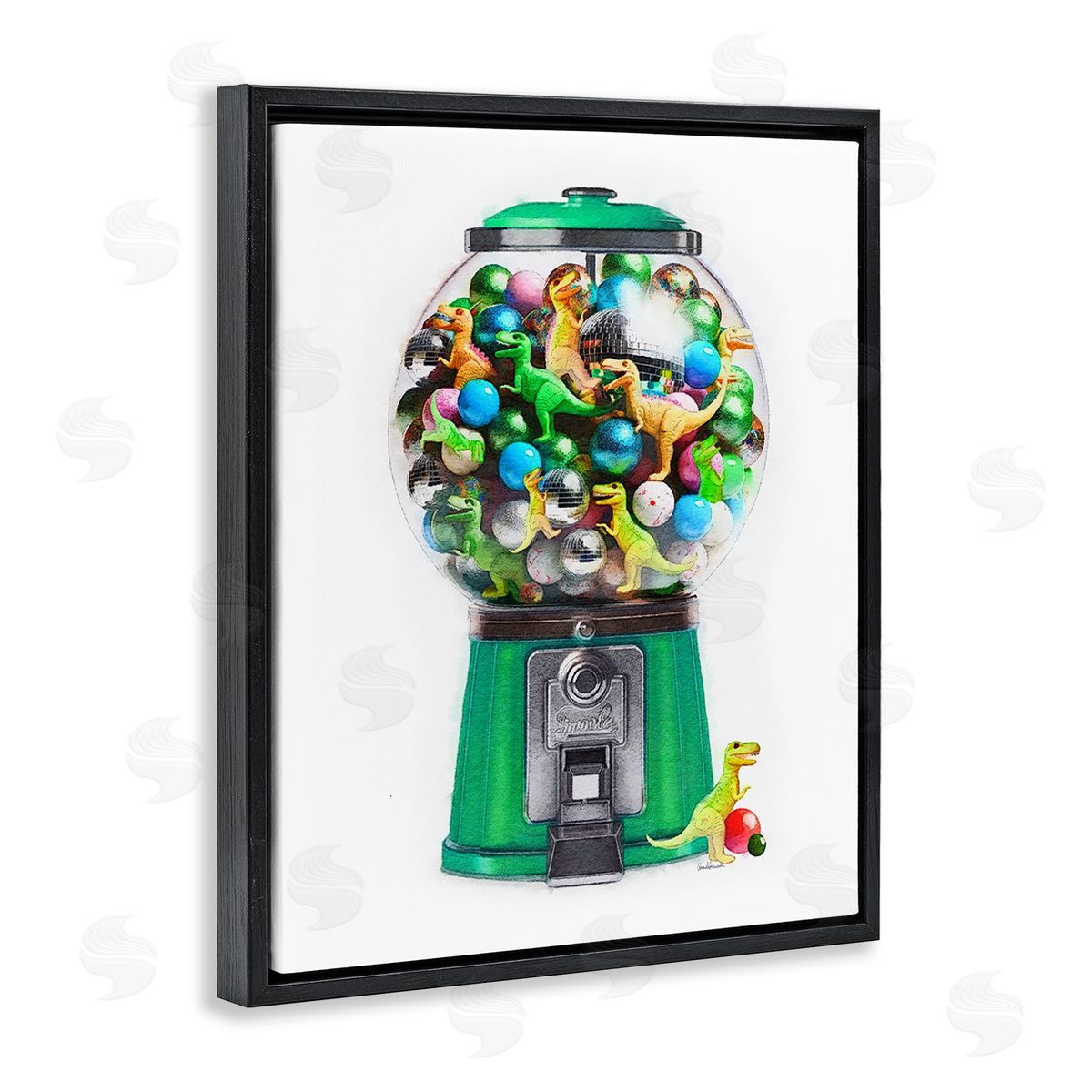 Amanda Greenwood Dinosaur Candy Dispenser Black Floating Frame Canvas Wall Art Print