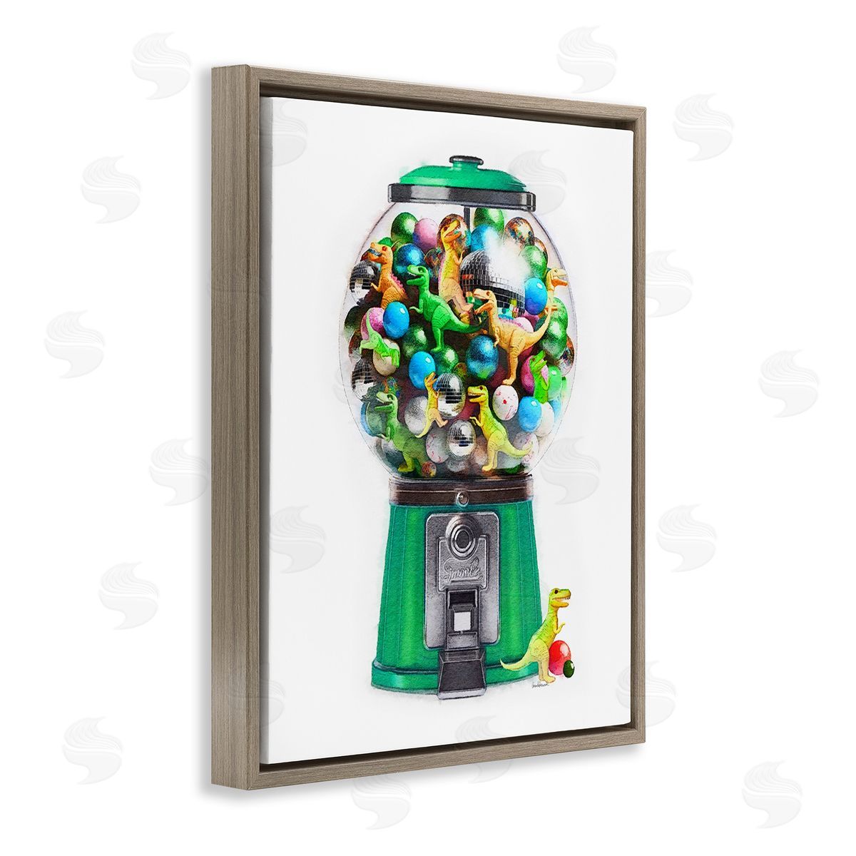Amanda Greenwood Dinosaur Candy Dispenser Brown Floating Frame Canvas Wall Art Print
