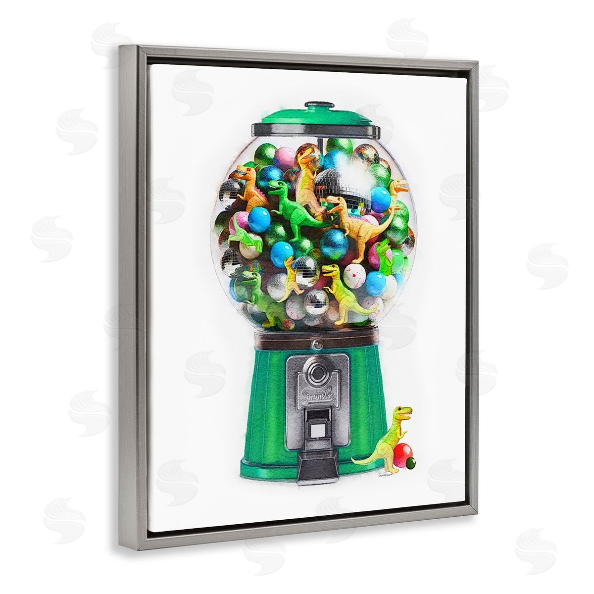 Amanda Greenwood Dinosaur Candy Dispenser Gray Floating Frame Canvas Wall Art Print