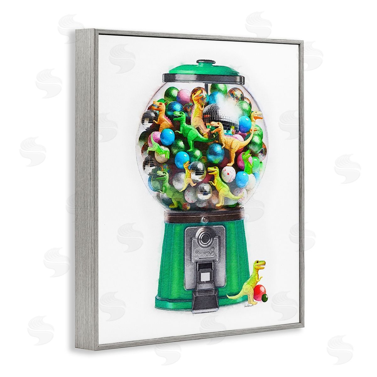 Amanda Greenwood Dinosaur Candy Dispenser Gray Framed Giclee Wall Art Print