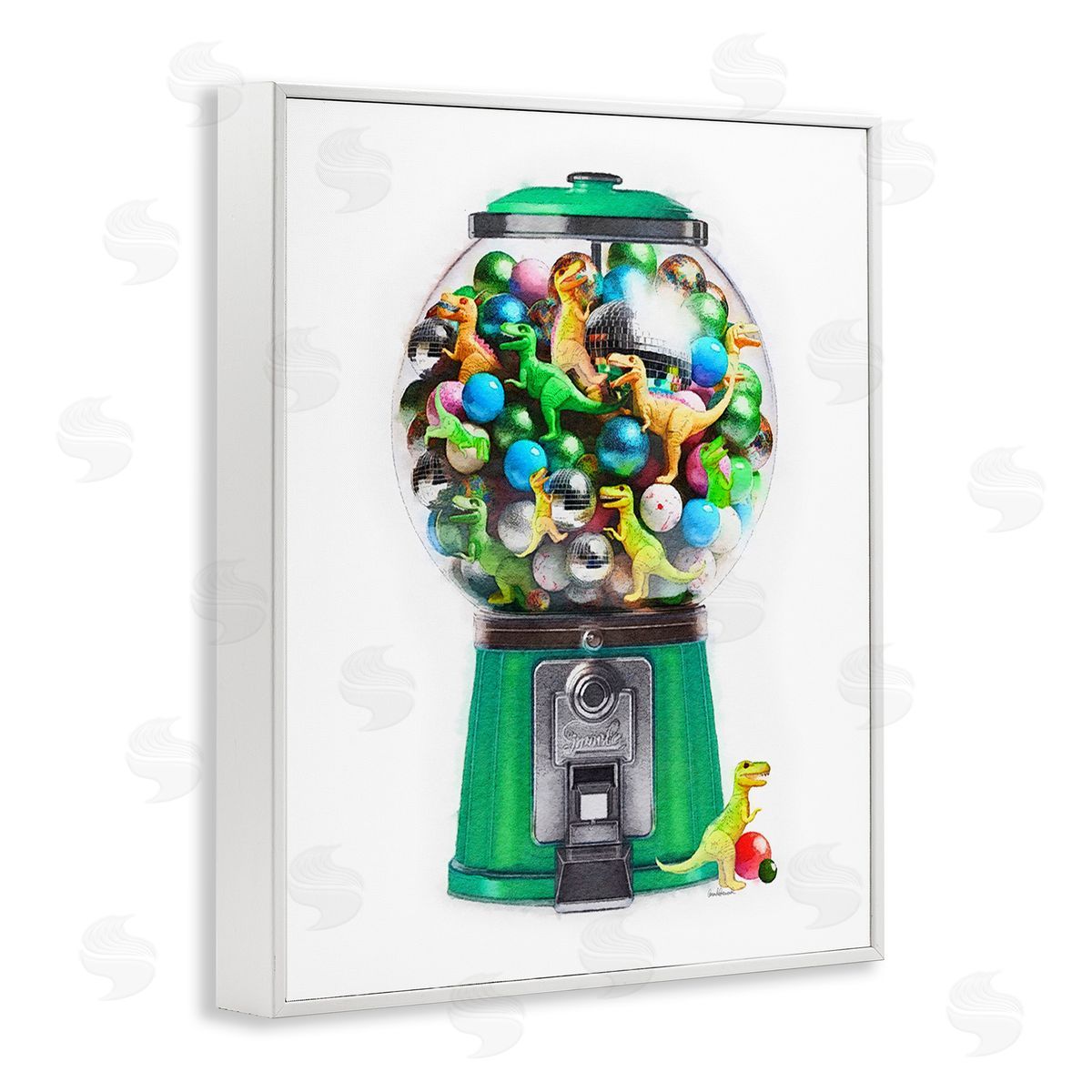 Amanda Greenwood Dinosaur Candy Dispenser White Framed Giclee Wall Art Print