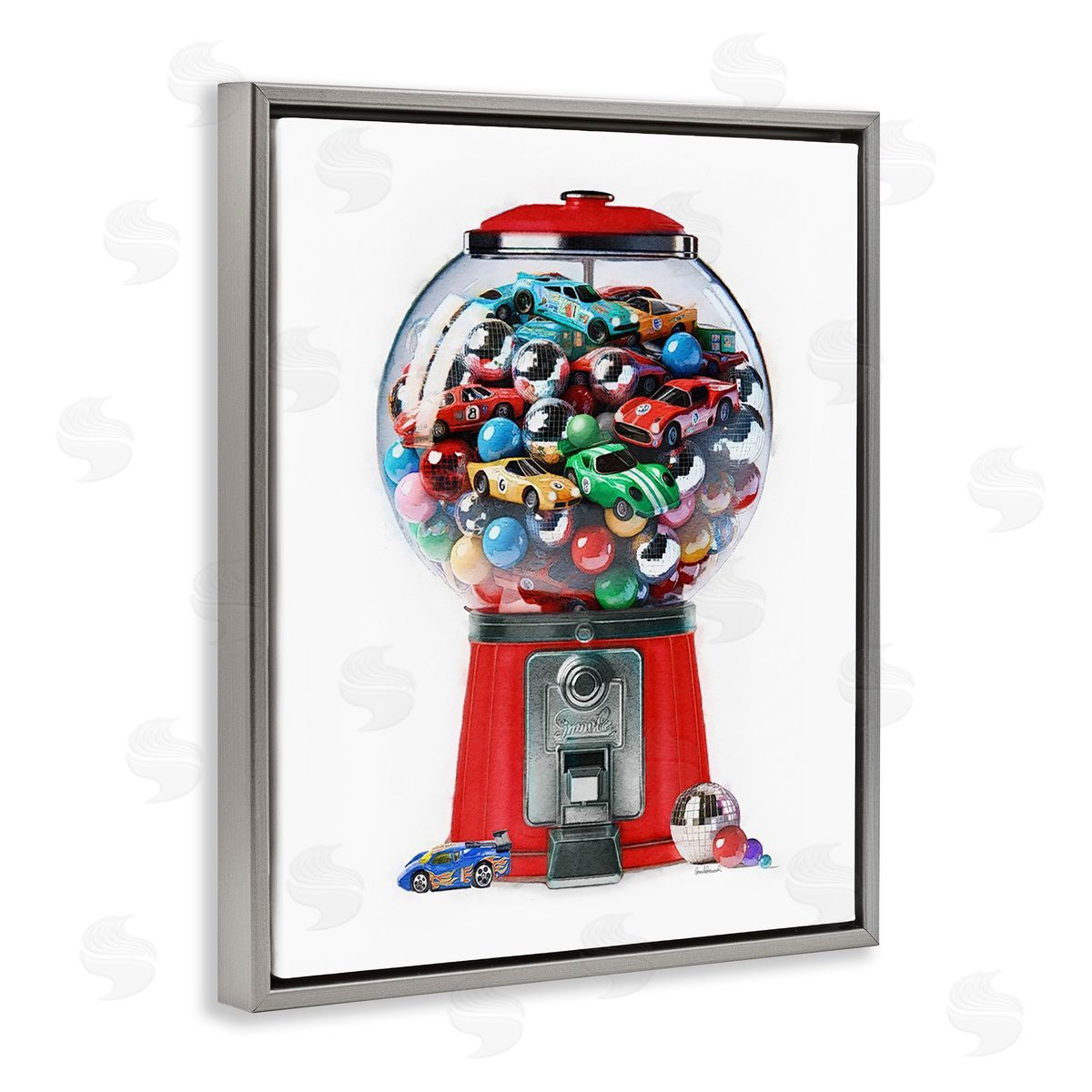 Amanda Greenwood Race Car Candy Dispenser Gray Floating Frame Canvas Wall Art Print